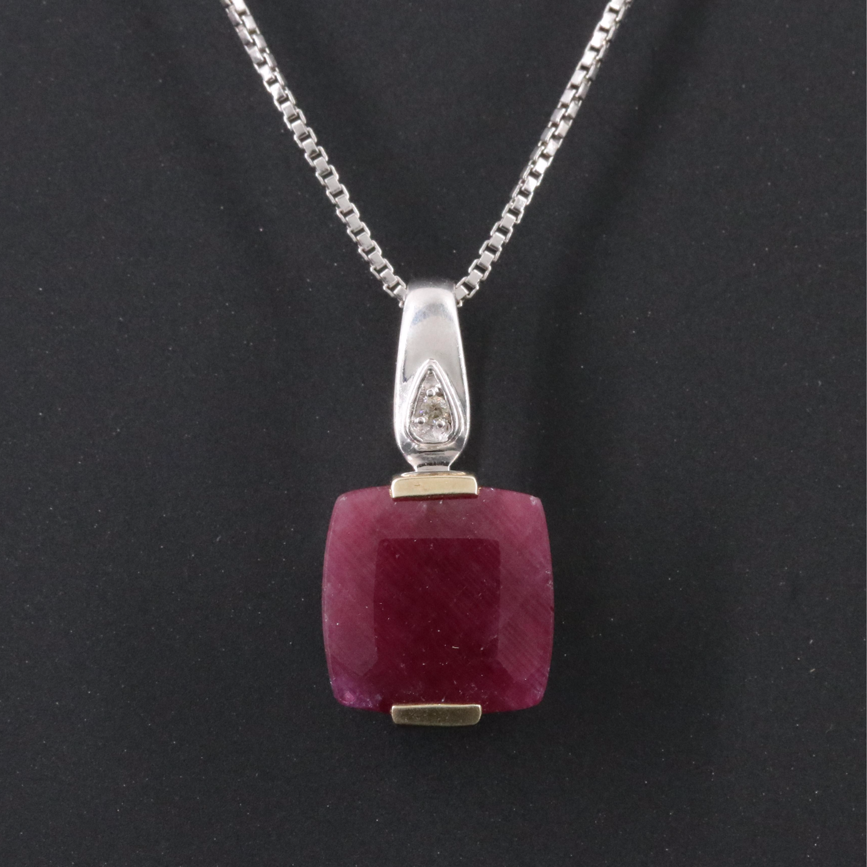 Sterling Ruby and Diamond Pendant Necklace