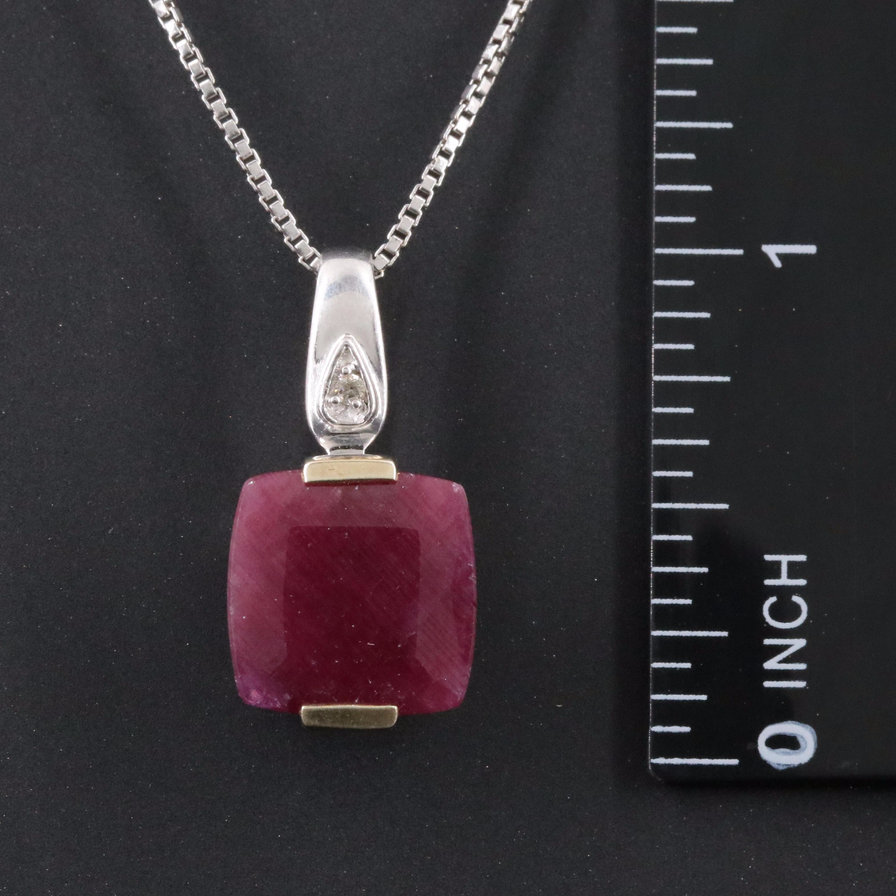 Sterling Ruby and Diamond Pendant Necklace