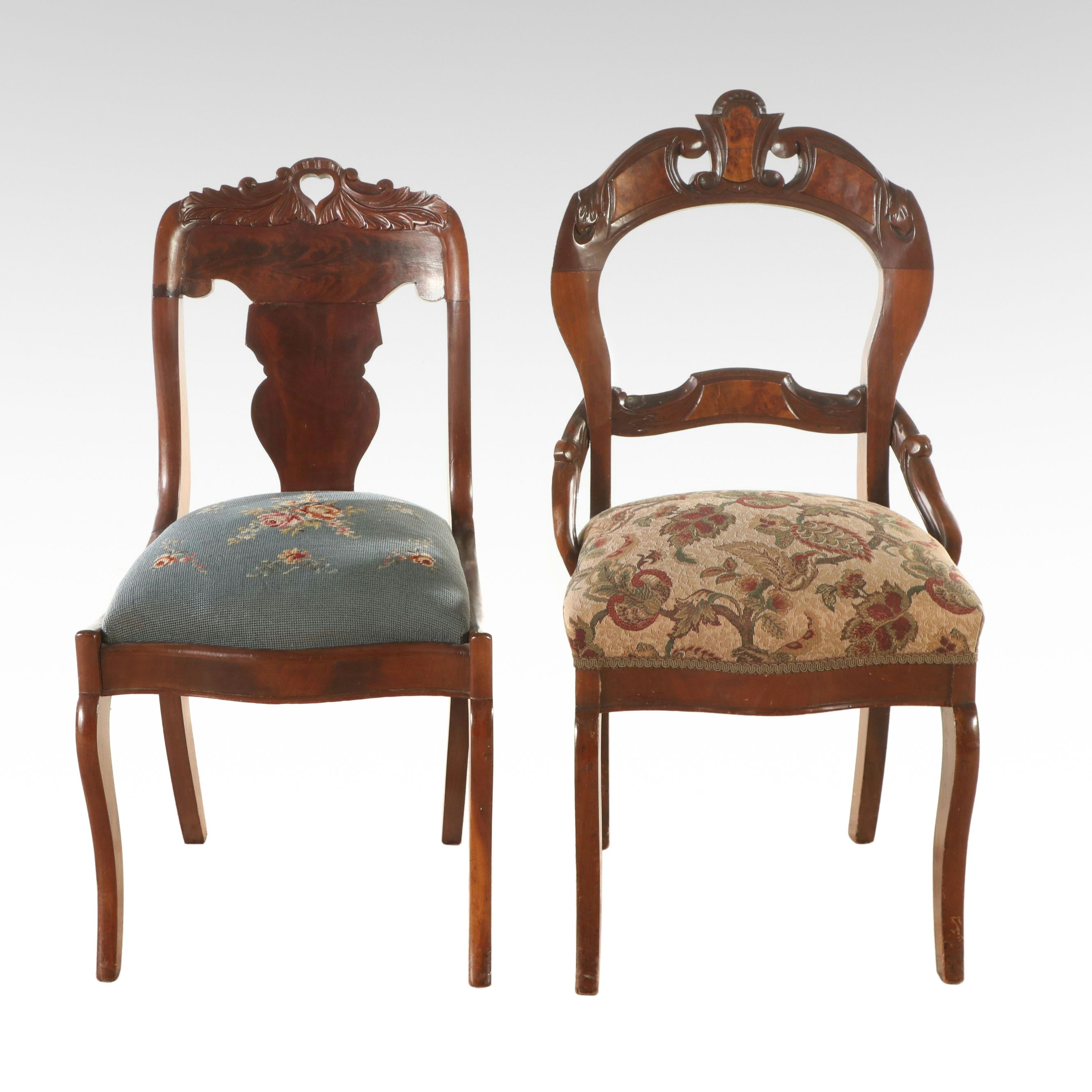 Victorian Mahogany Side Chair and Walnut Balloon-Back Chair