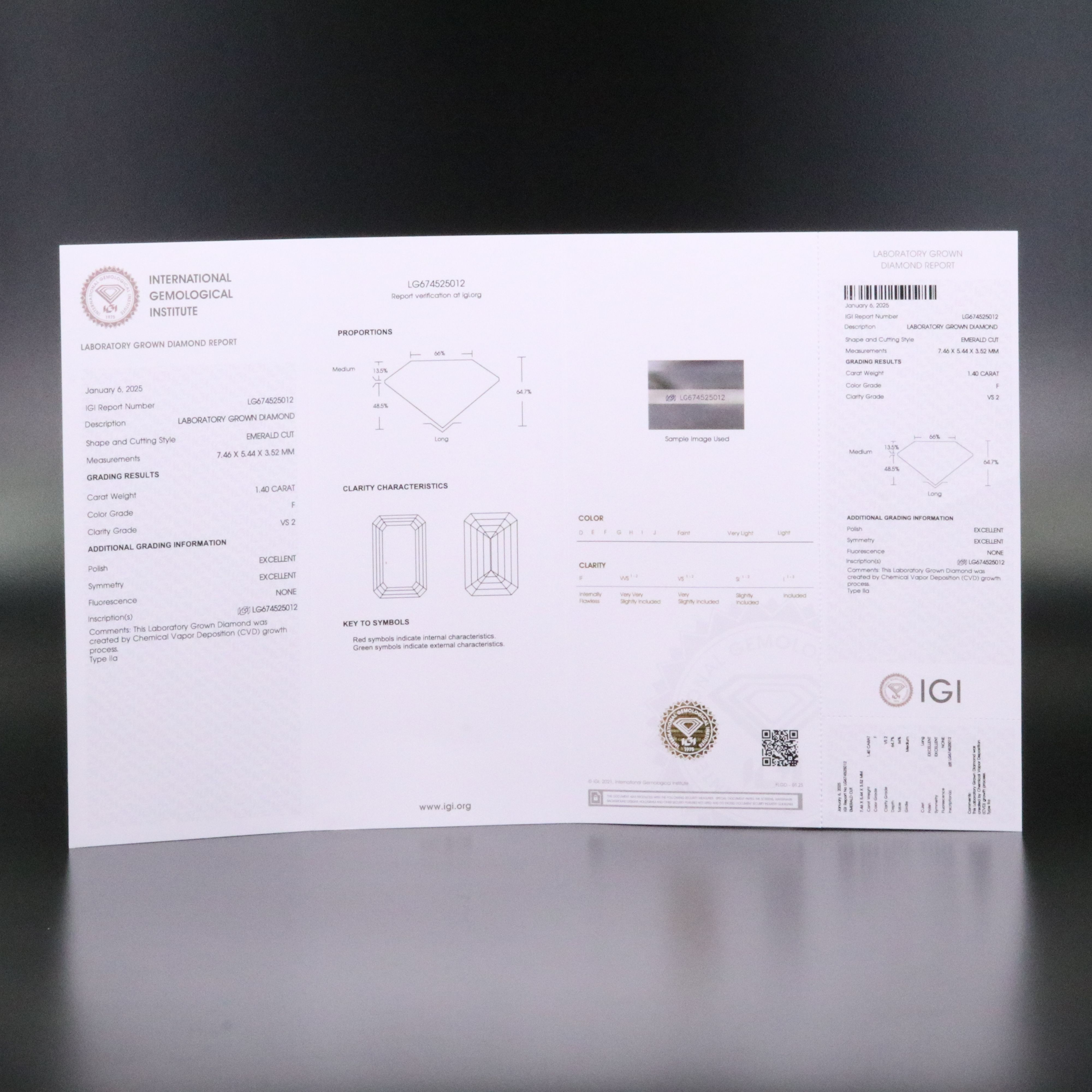 Loose 1.40 CT Lab Grown Diamond with IGI Report