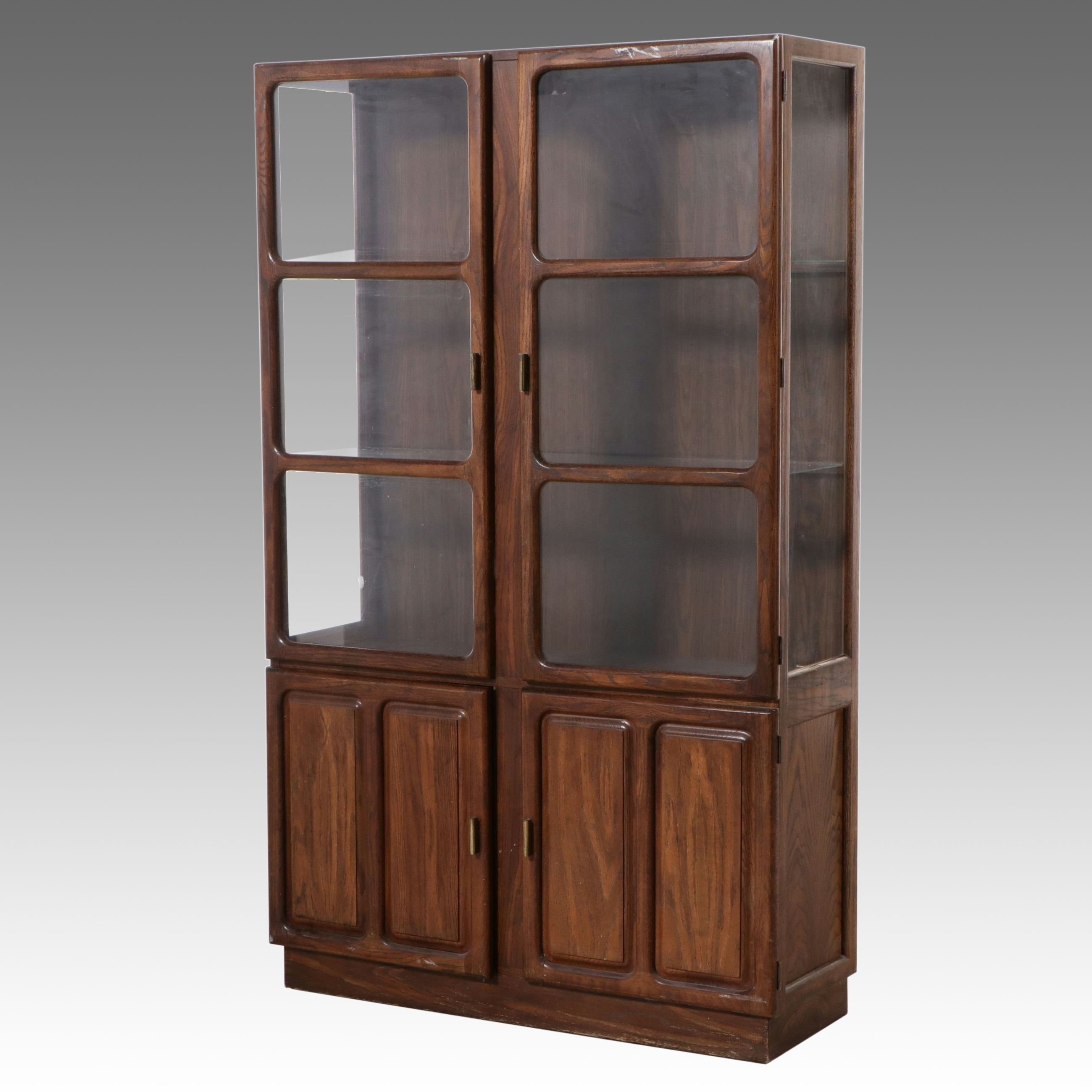 Mid-Century Illuminated Pecan China Cabinet