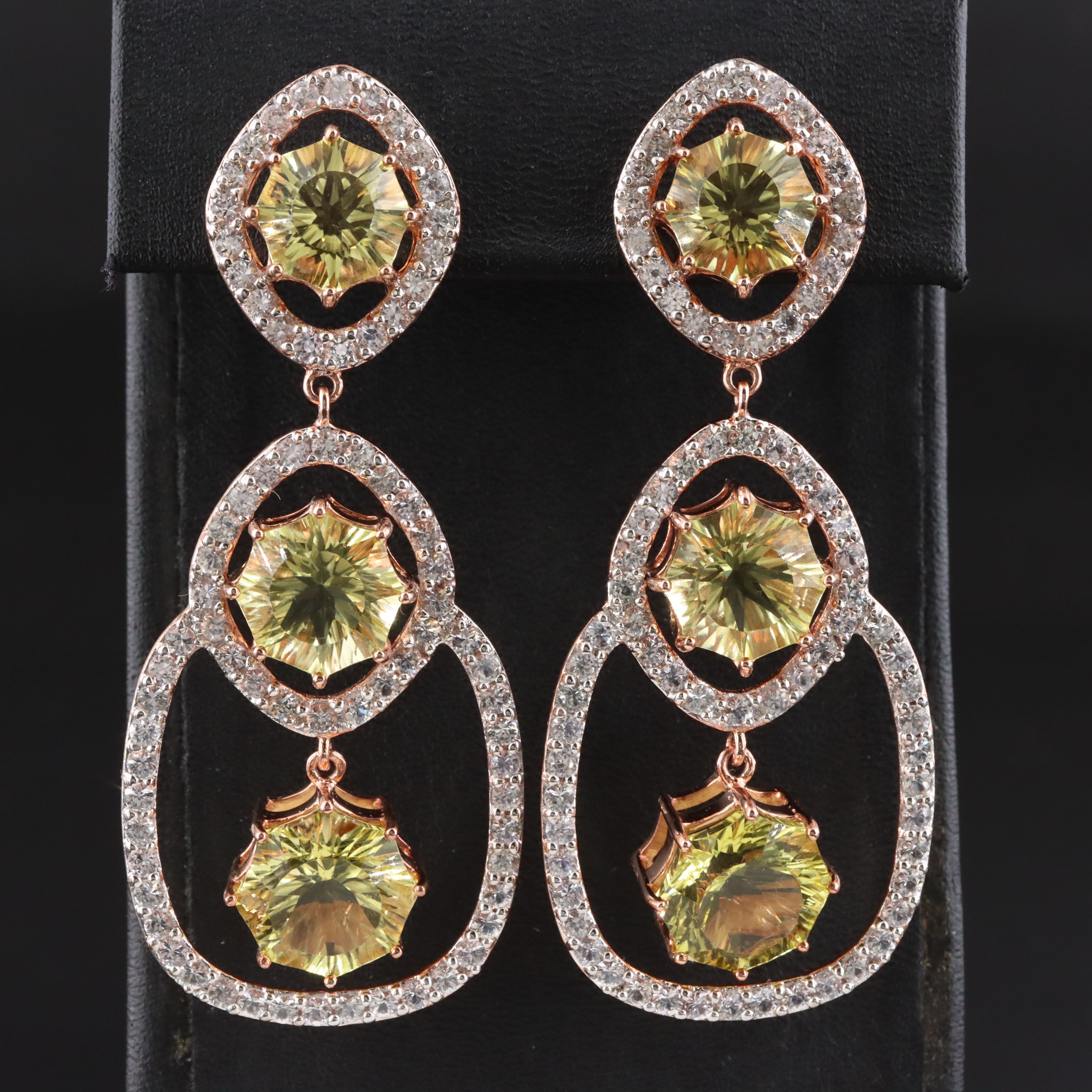 9K Rose Gold Citrine and White Sapphire Earrings