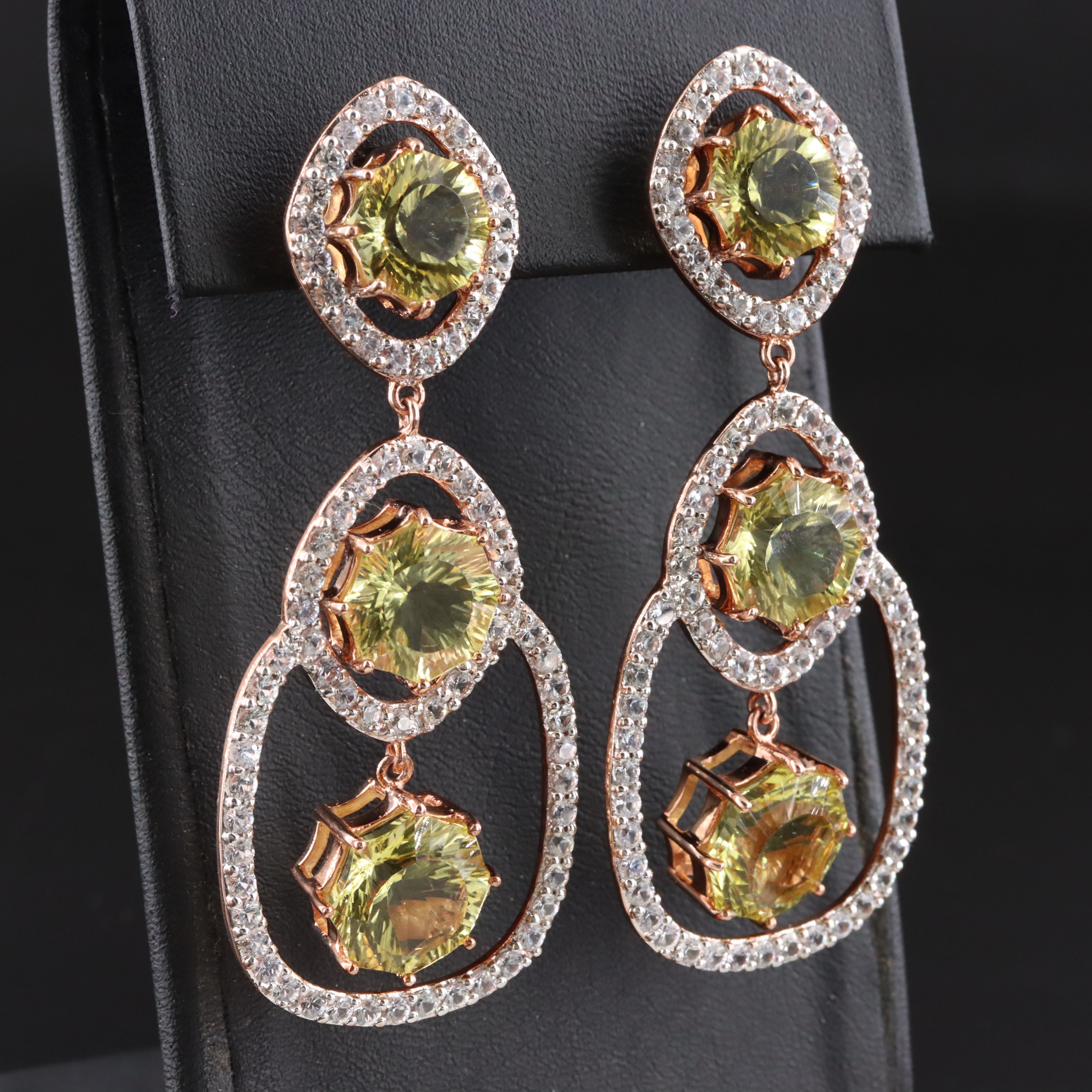 9K Rose Gold Citrine and White Sapphire Earrings