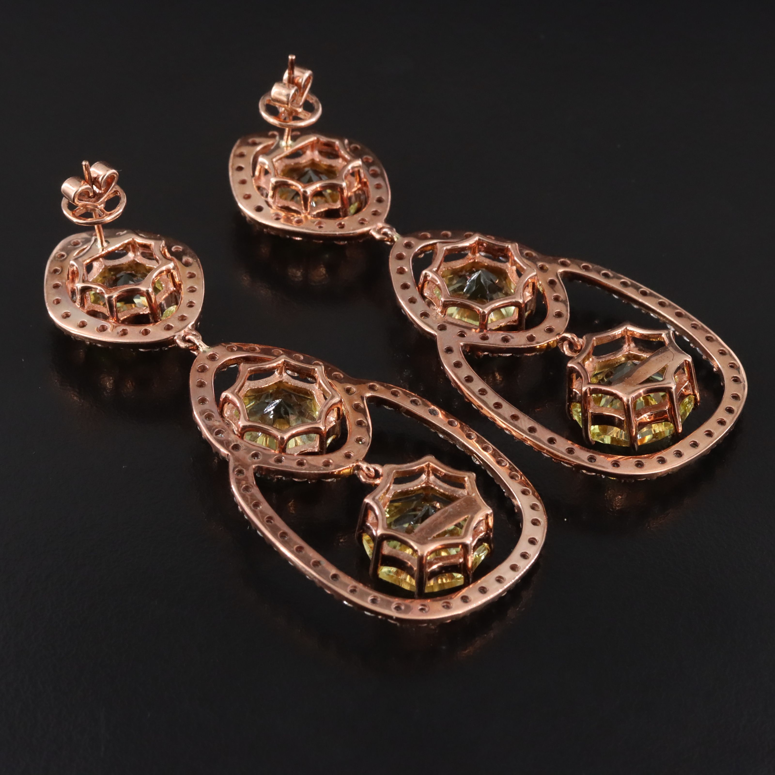 9K Rose Gold Citrine and White Sapphire Earrings
