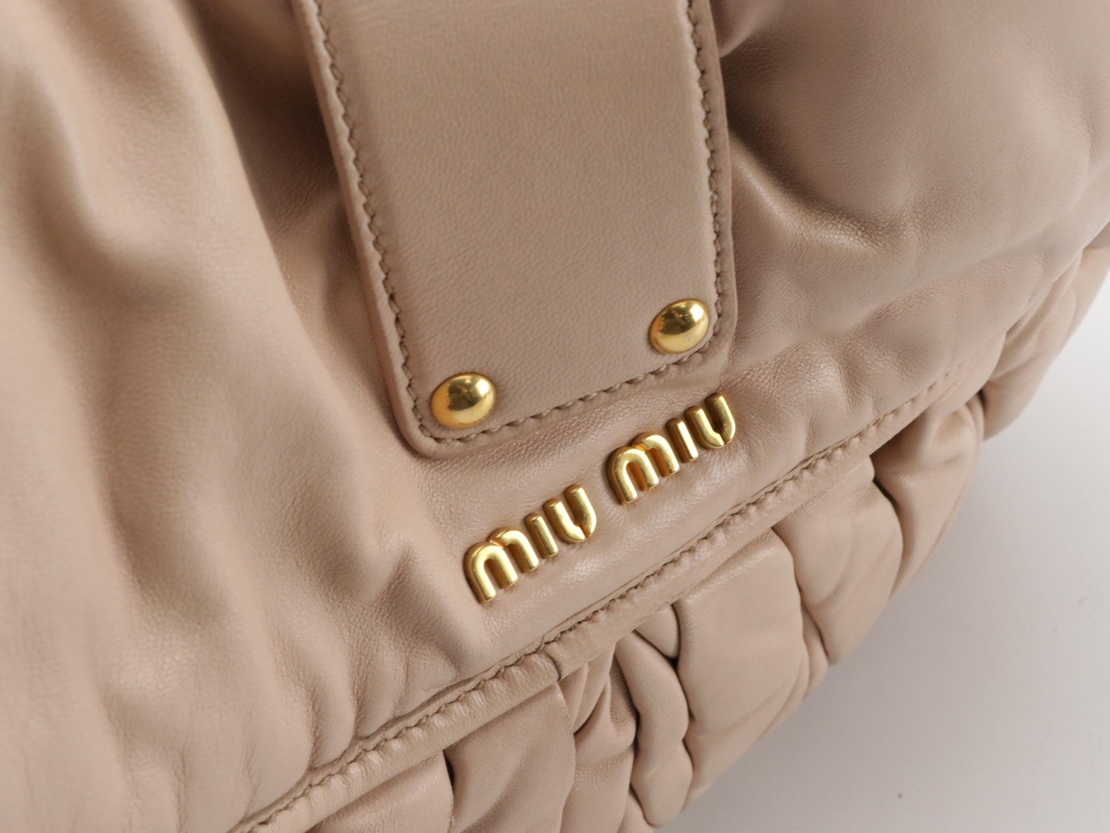 Miu Miu Braided Handle Two-Way Coffer Bag in Pink Nude Matelassé Nappa Leather