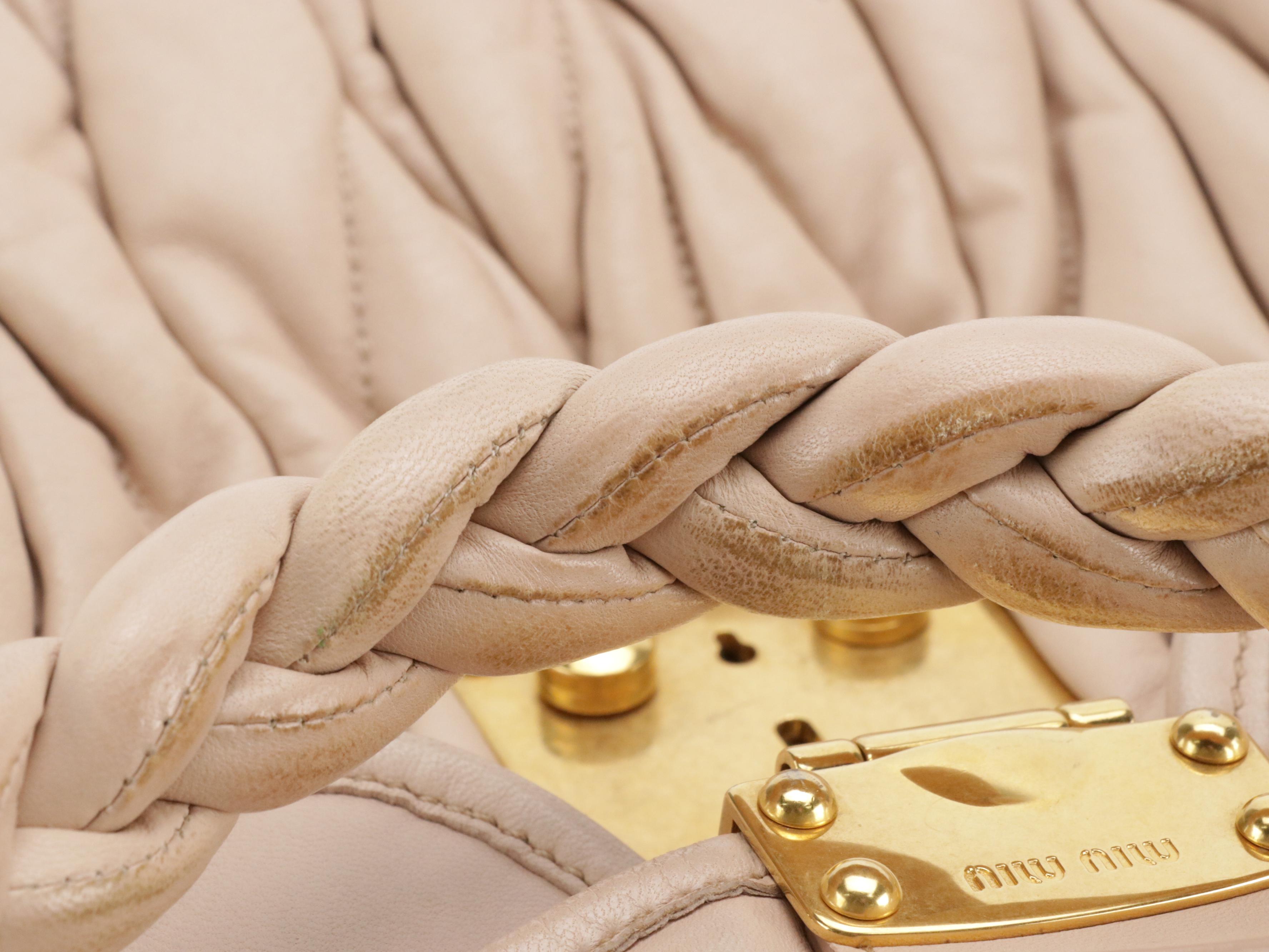 Miu Miu Braided Handle Two-Way Coffer Bag in Pink Nude Matelassé Nappa Leather