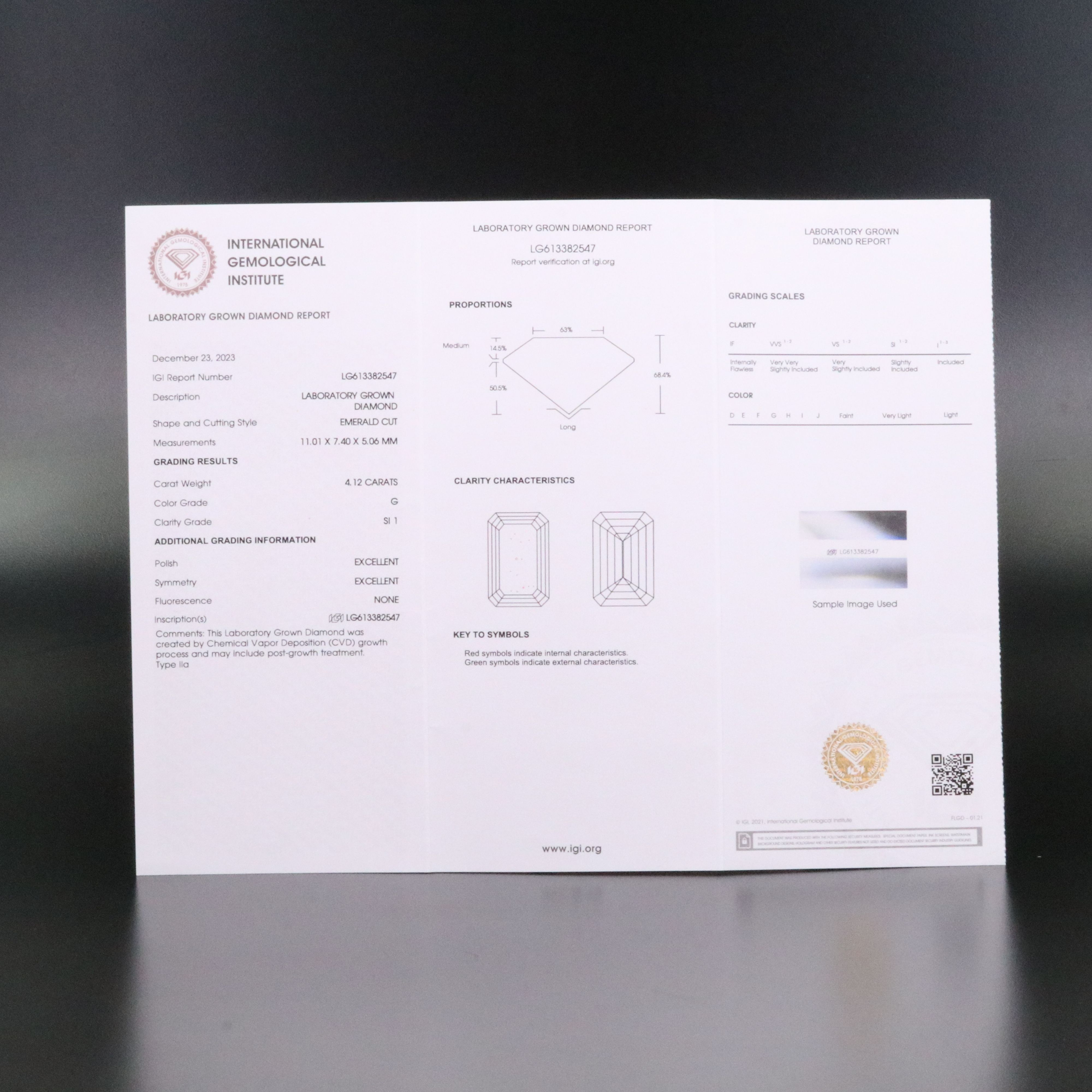 Loose 4.12 CT Lab Grown Diamond with IGI Report