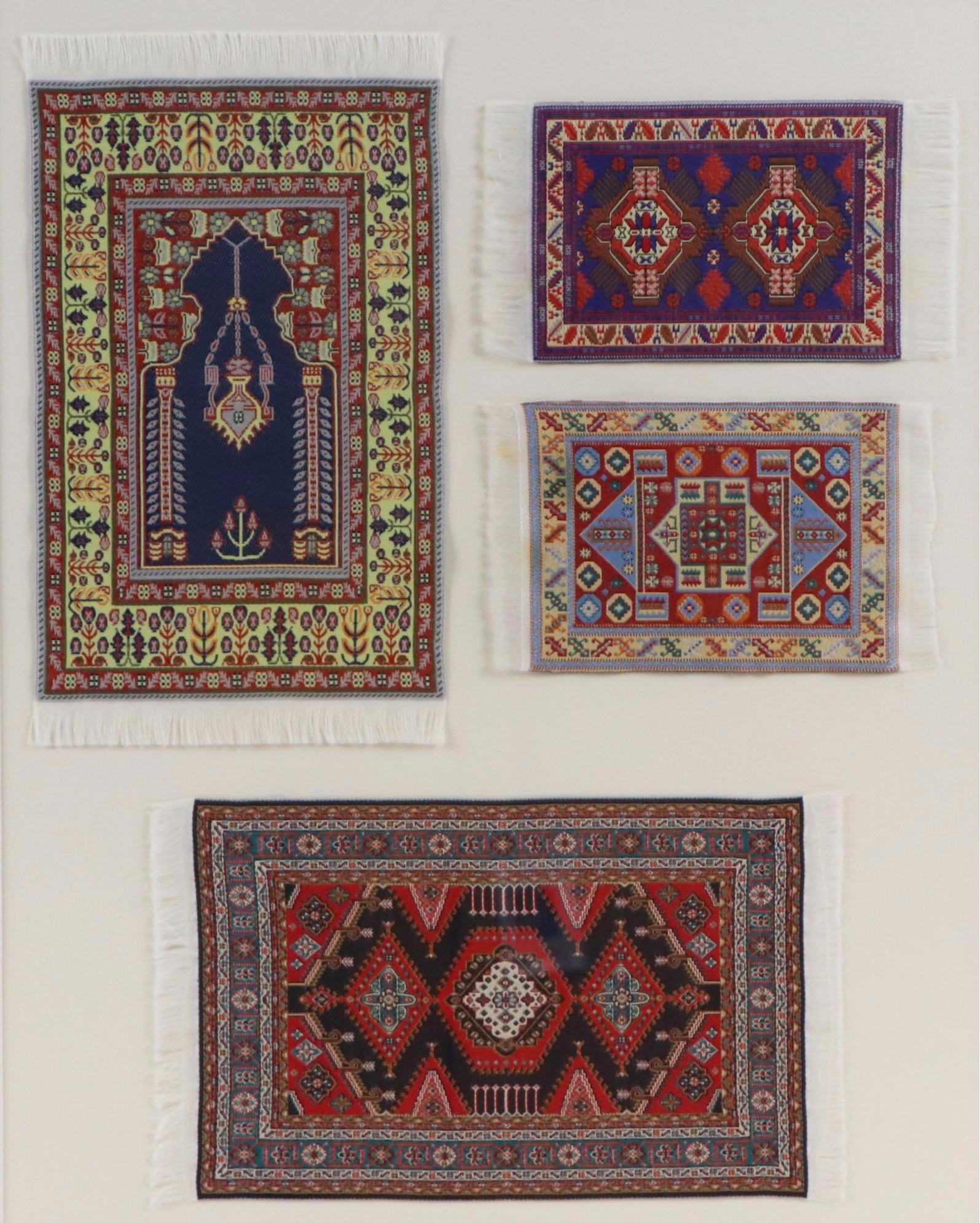 Miniature Handwoven Geometric Wool Turkish Rugs and Carpets