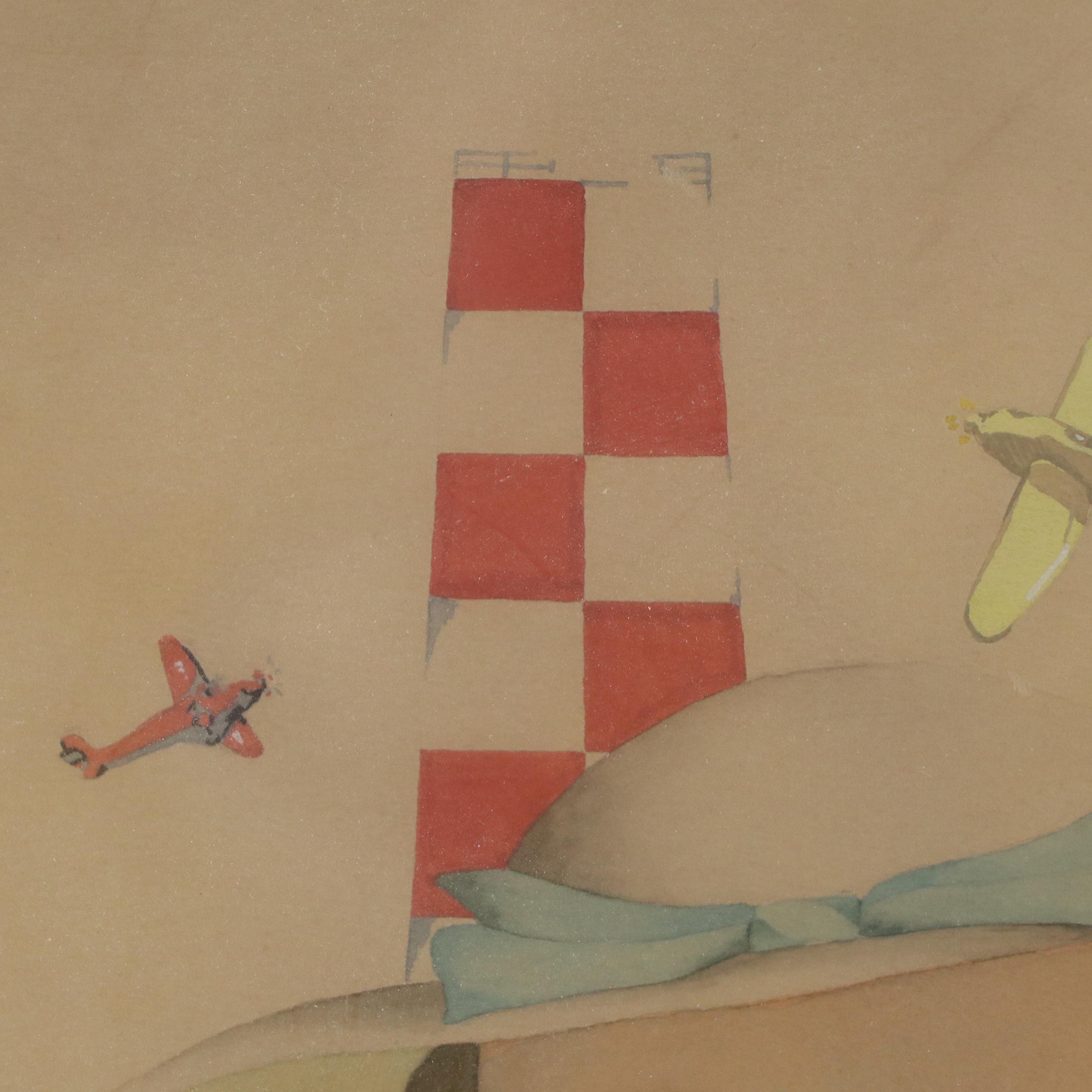 Ard Hammond Gouache Painting of Amelia Earhart, Early 20th Century