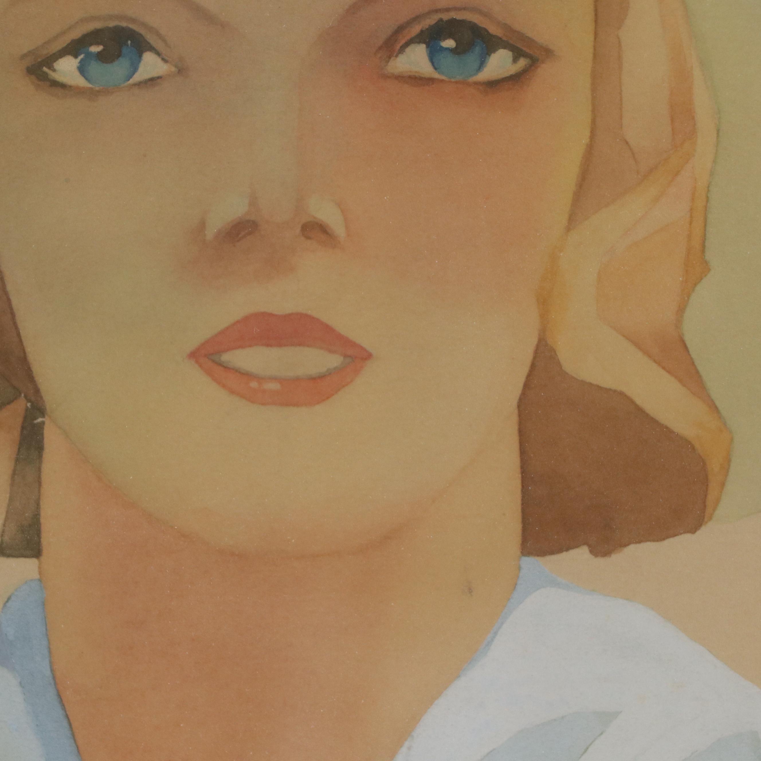 Ard Hammond Gouache Painting of Amelia Earhart, Early 20th Century