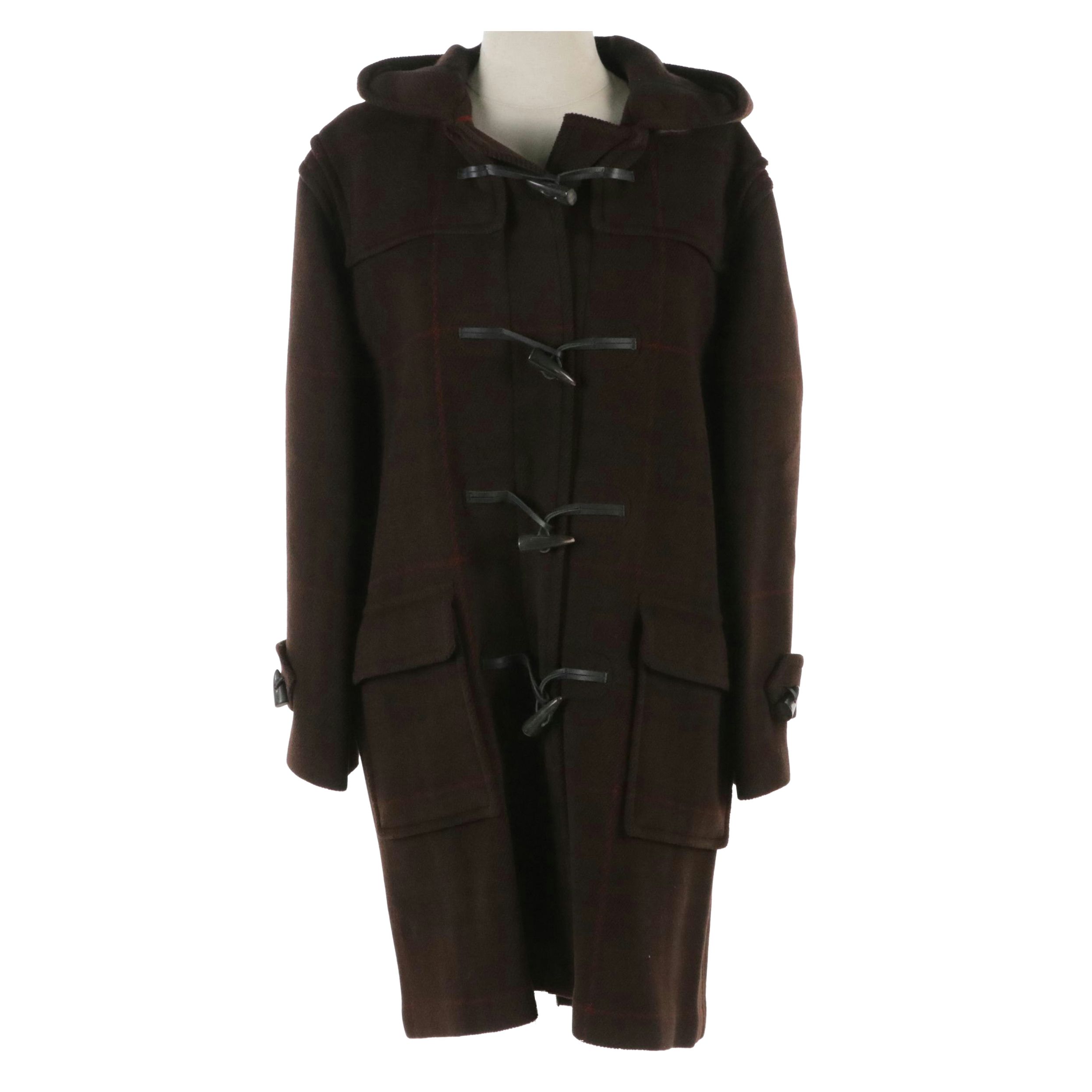 Burberry Dark Brown Plaid Wool Duffle Coat, With Tag