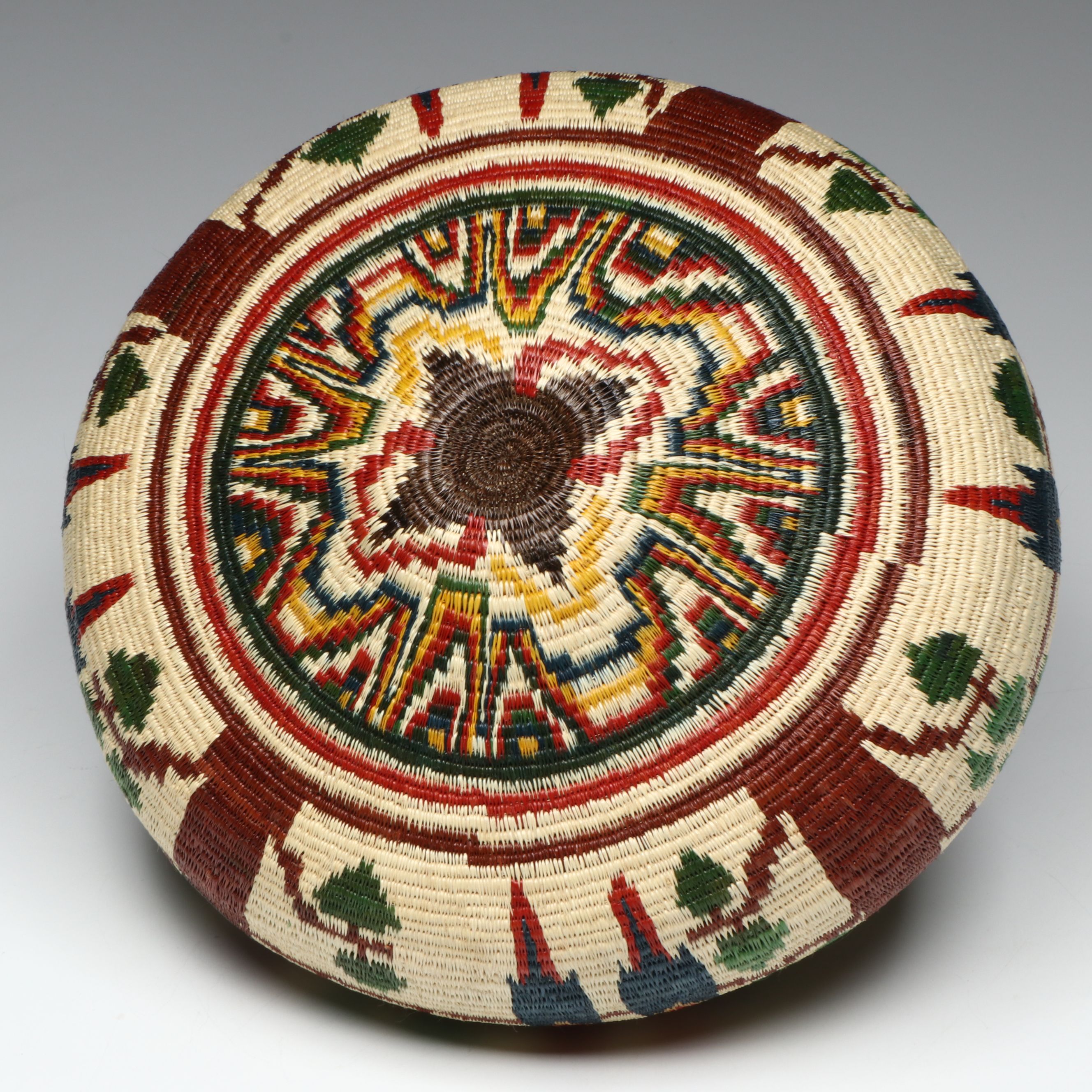 Darien Rainforest Woven Black Palm Chunga Fiber Basket Depicting Tropical Birds