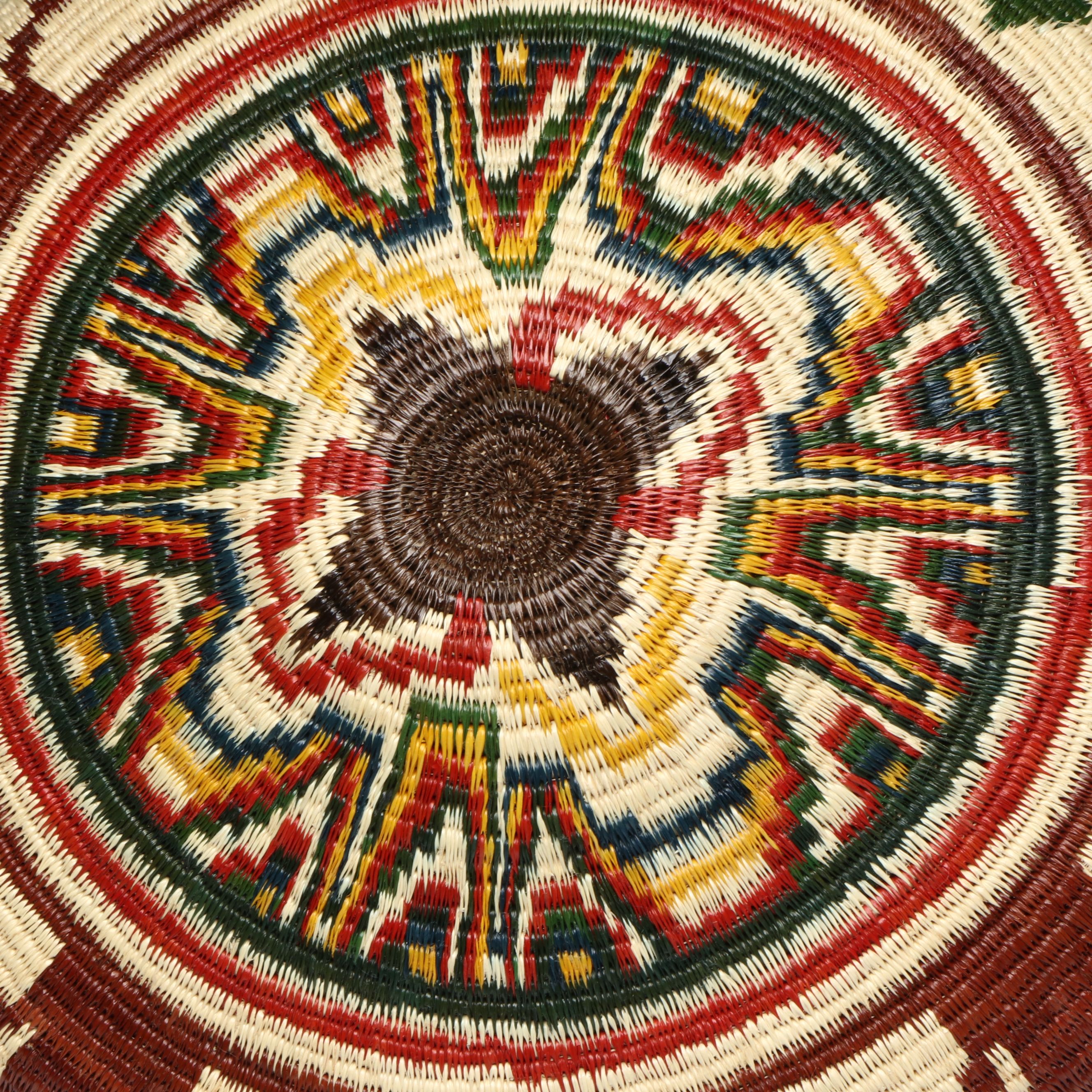 Darien Rainforest Woven Black Palm Chunga Fiber Basket Depicting Tropical Birds