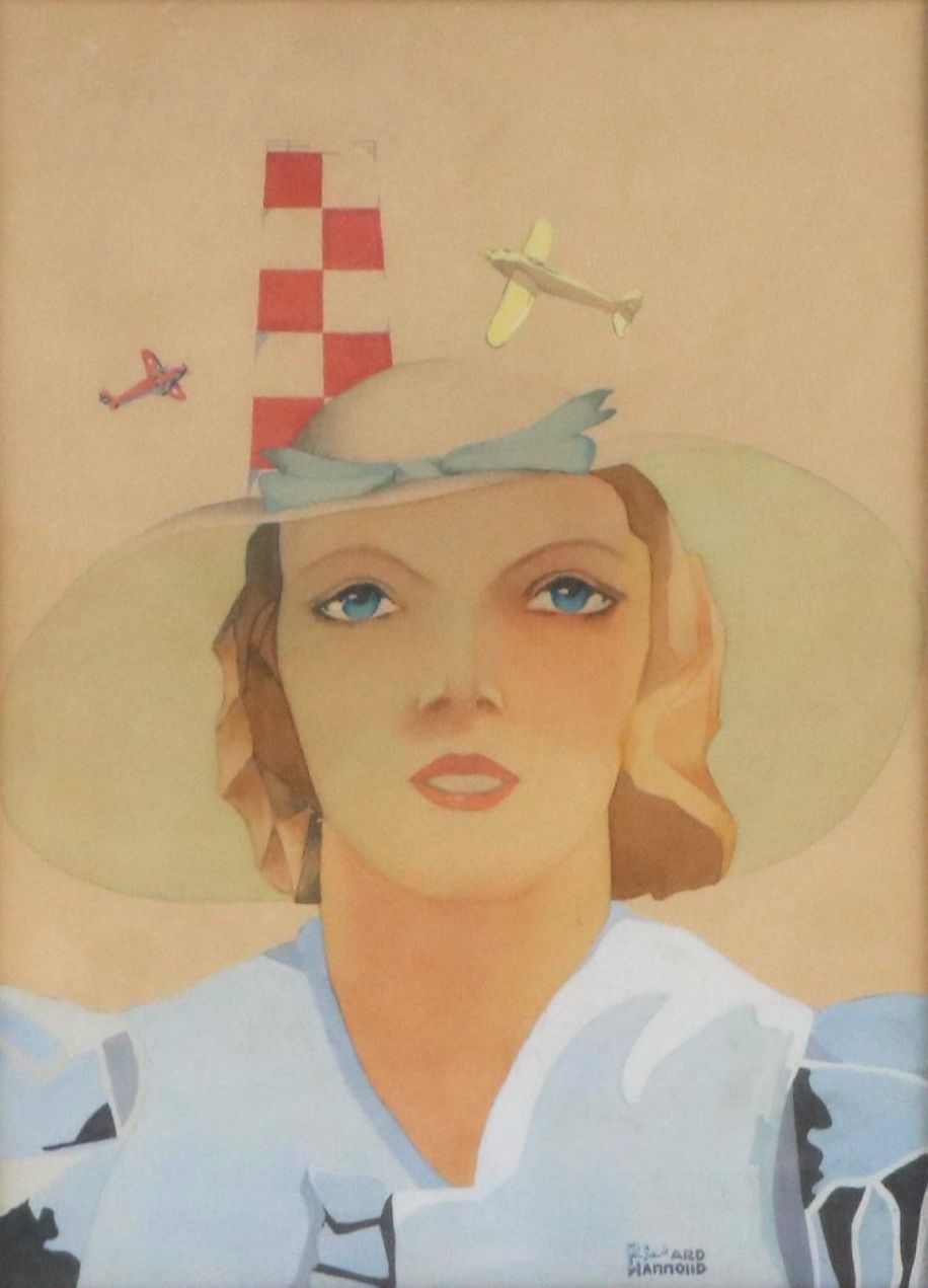Ard Hammond Gouache Painting of Amelia Earhart, Early 20th Century