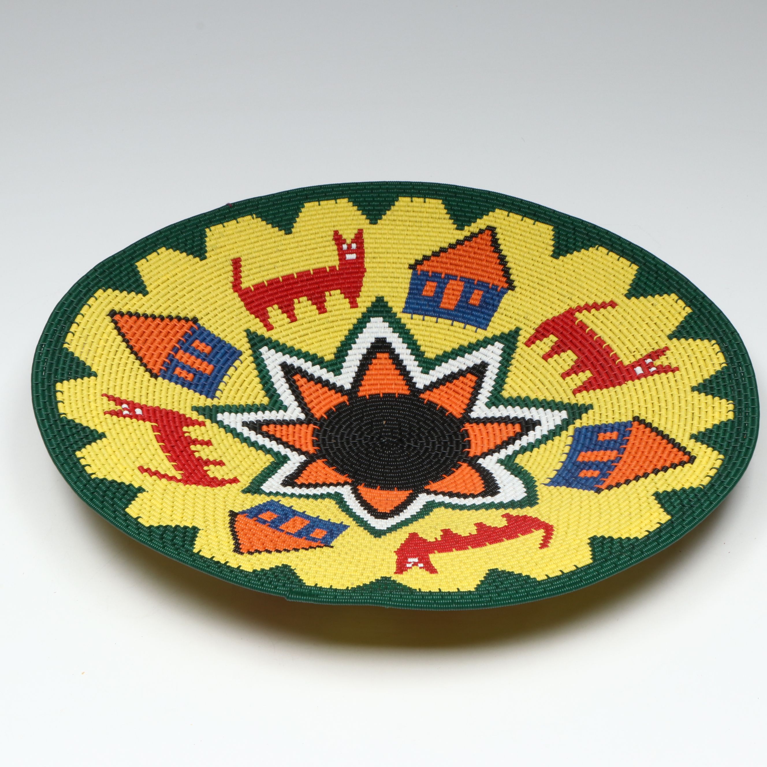 Dumsile Ngooboo South African Zulu Telephone Wire Basket Depicting Cats