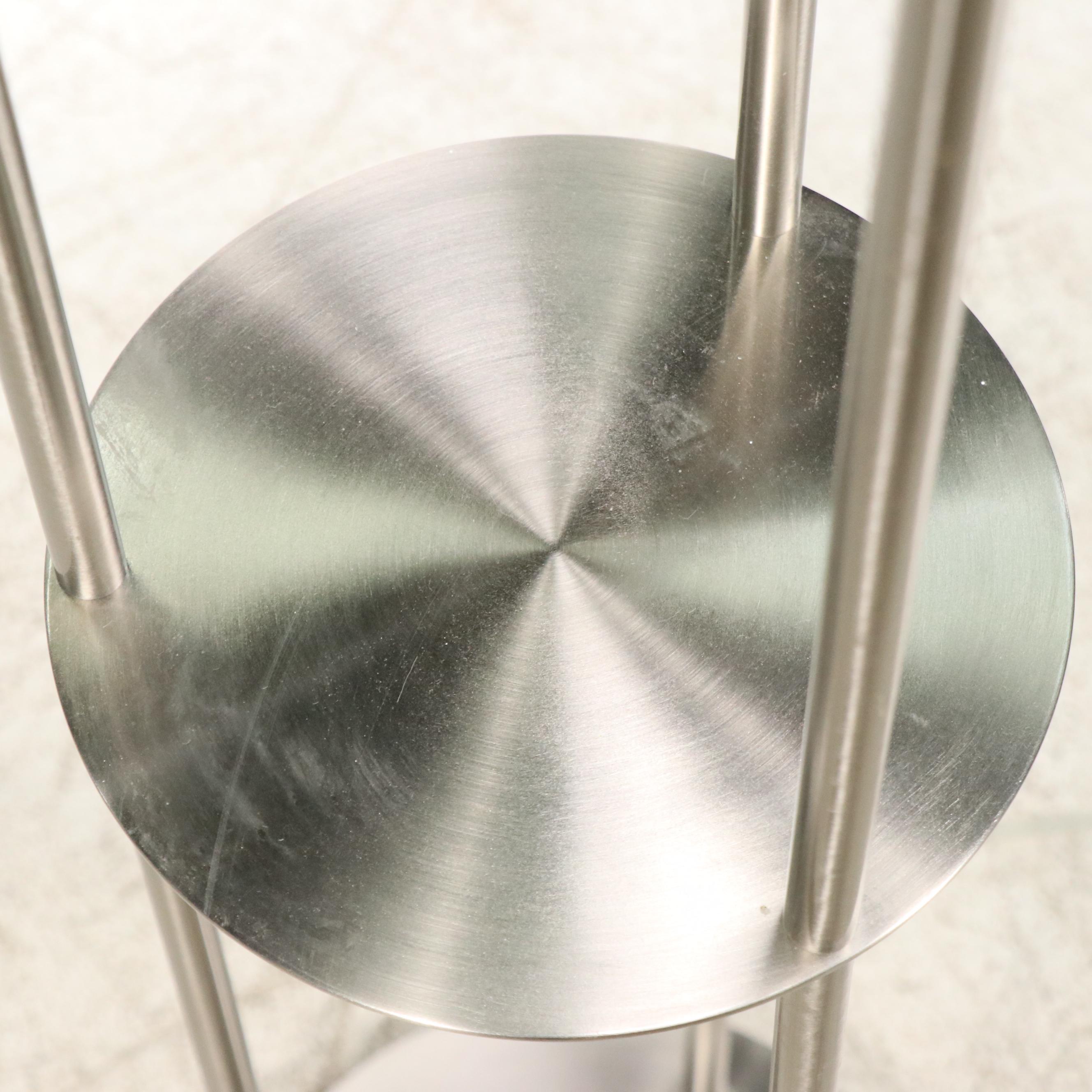 Adesso Trio Stainless Floor Lamp with White Linen Cylinder Shades