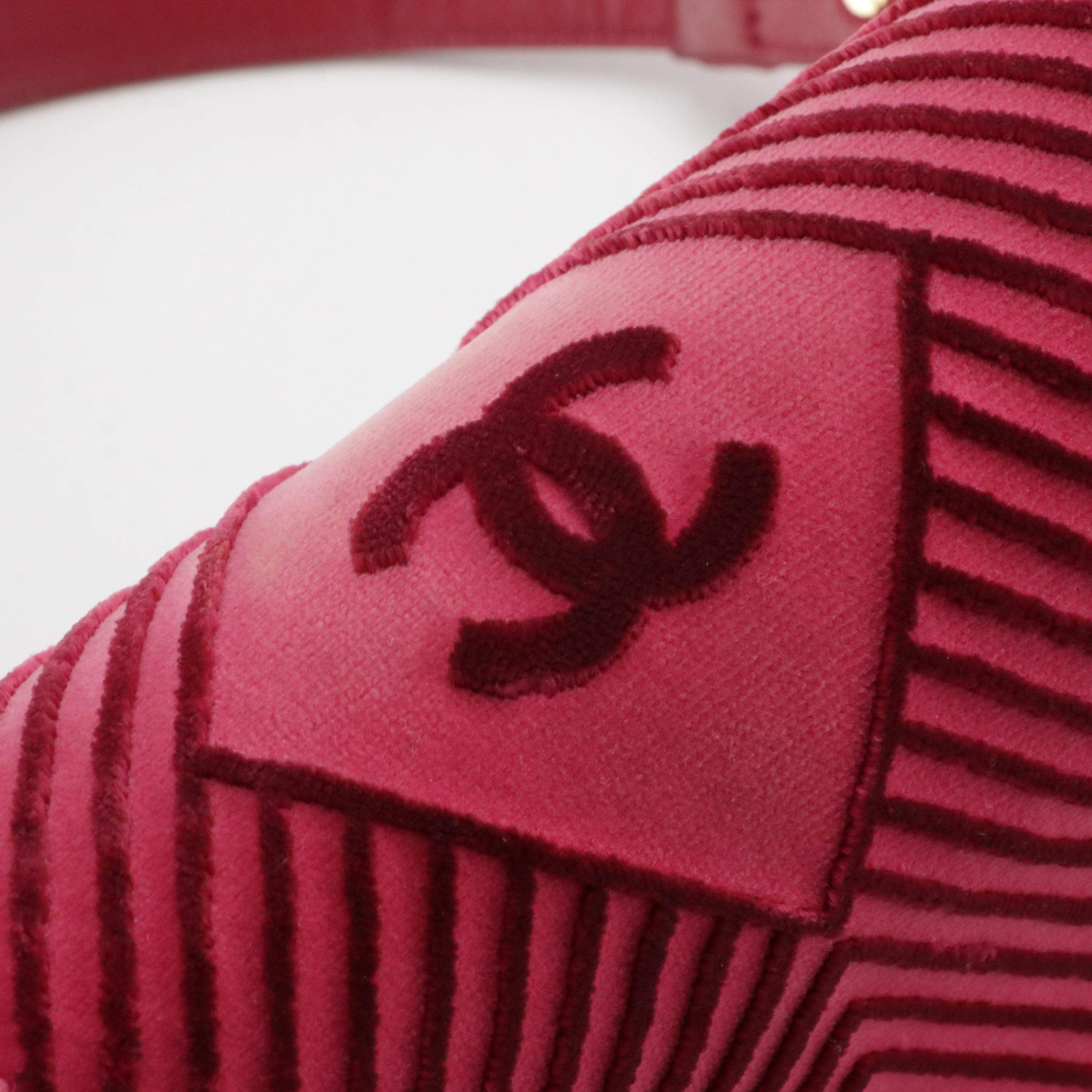 Chanel Pink Chevron Velvet and Leather Small Boy Flap Bag