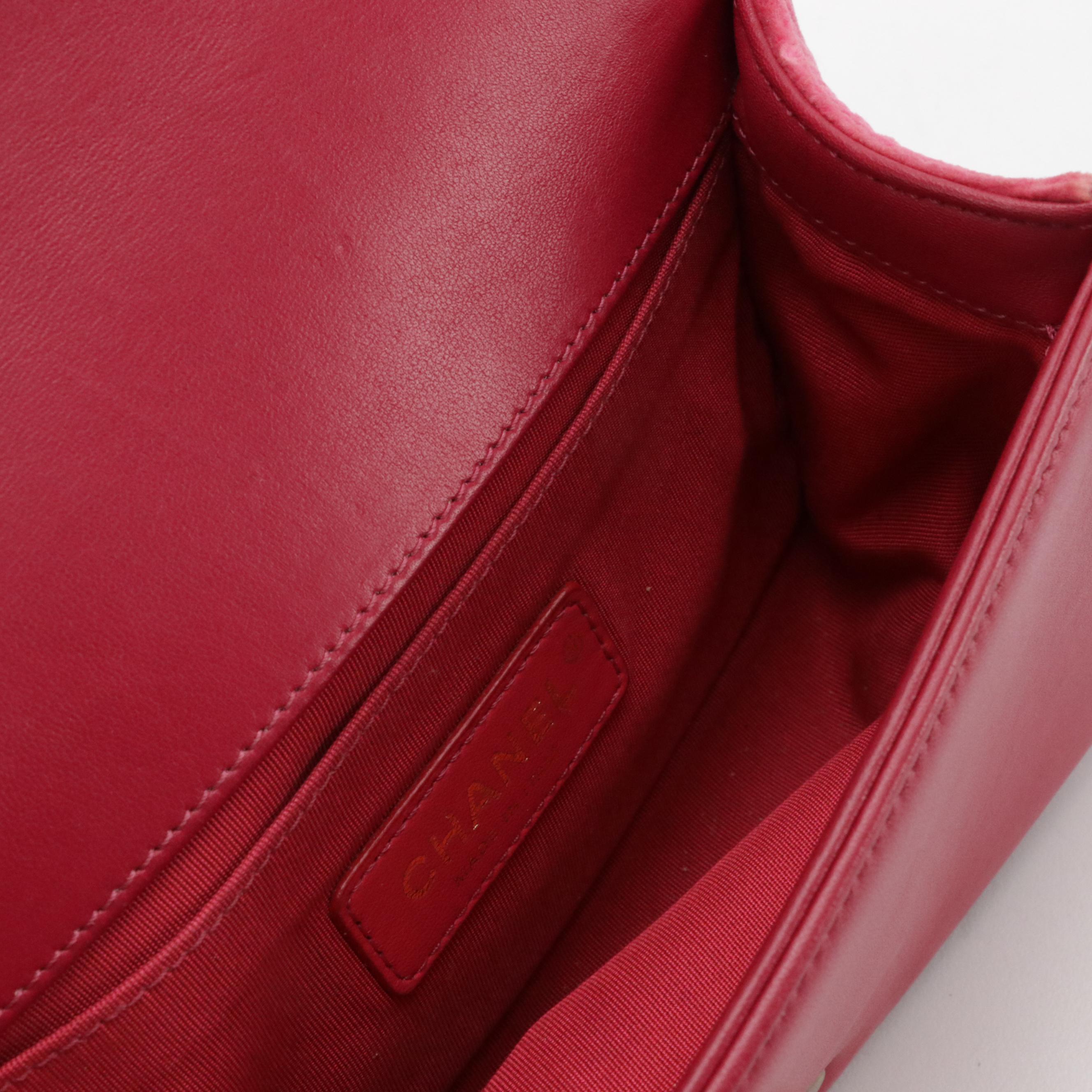 Chanel Pink Chevron Velvet and Leather Small Boy Flap Bag