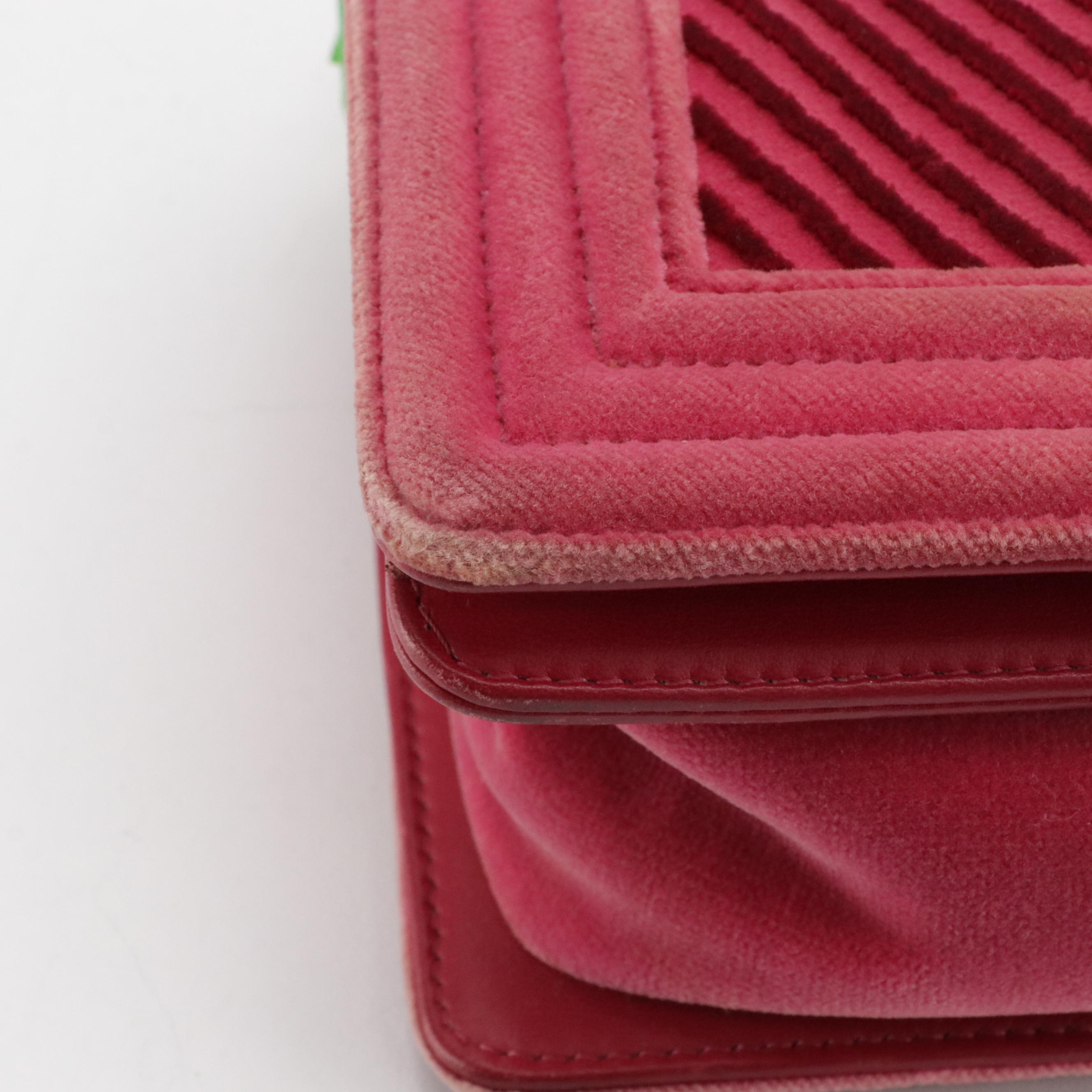 Chanel Pink Chevron Velvet and Leather Small Boy Flap Bag