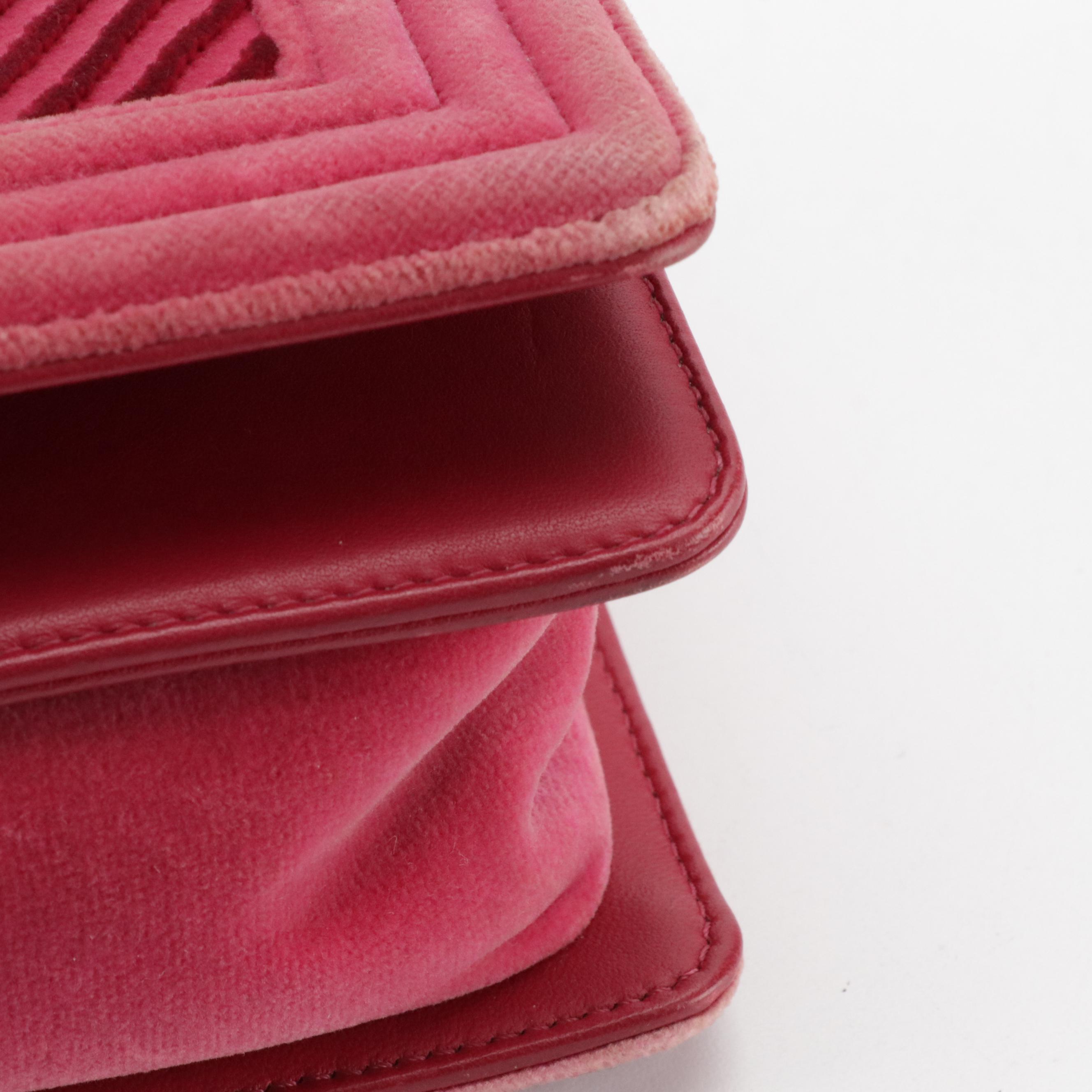 Chanel Pink Chevron Velvet and Leather Small Boy Flap Bag