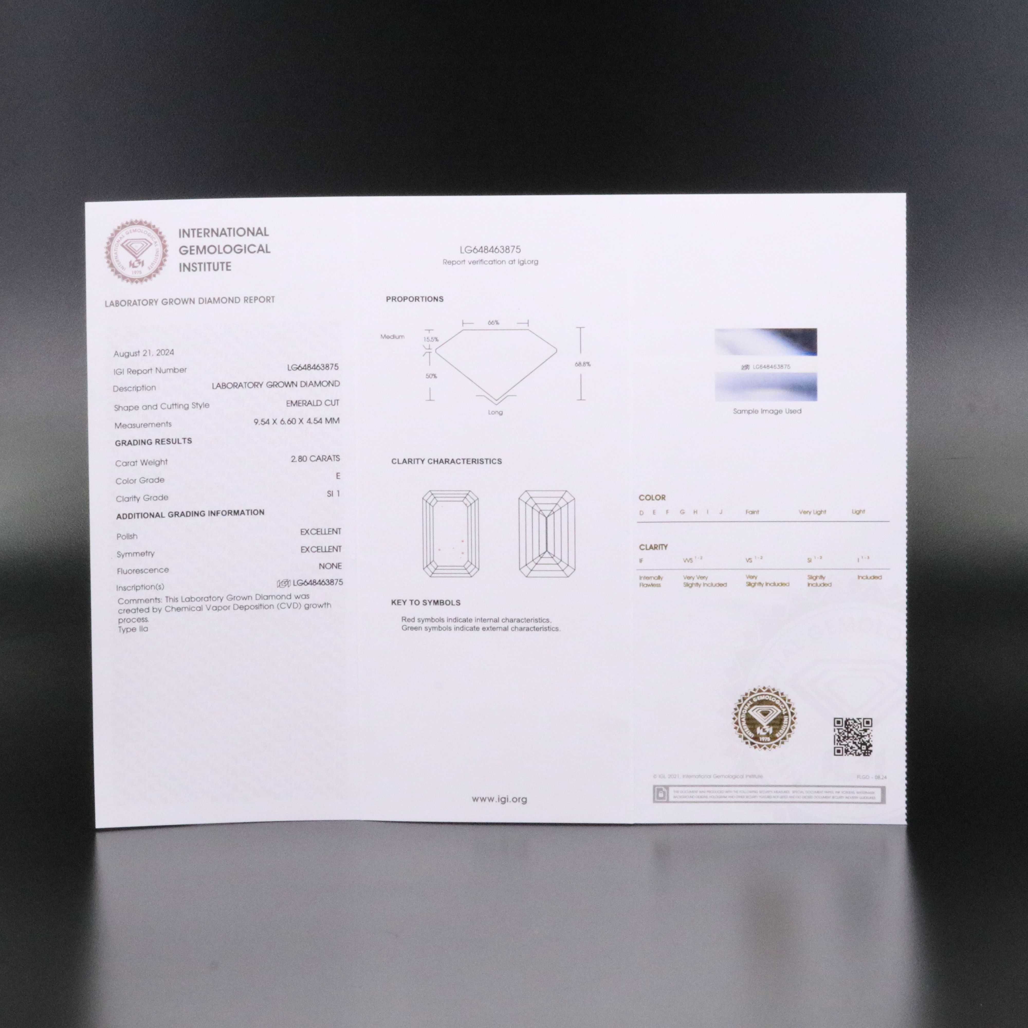 Loose 2.80 CT Lab Grown Diamond with IGI Report