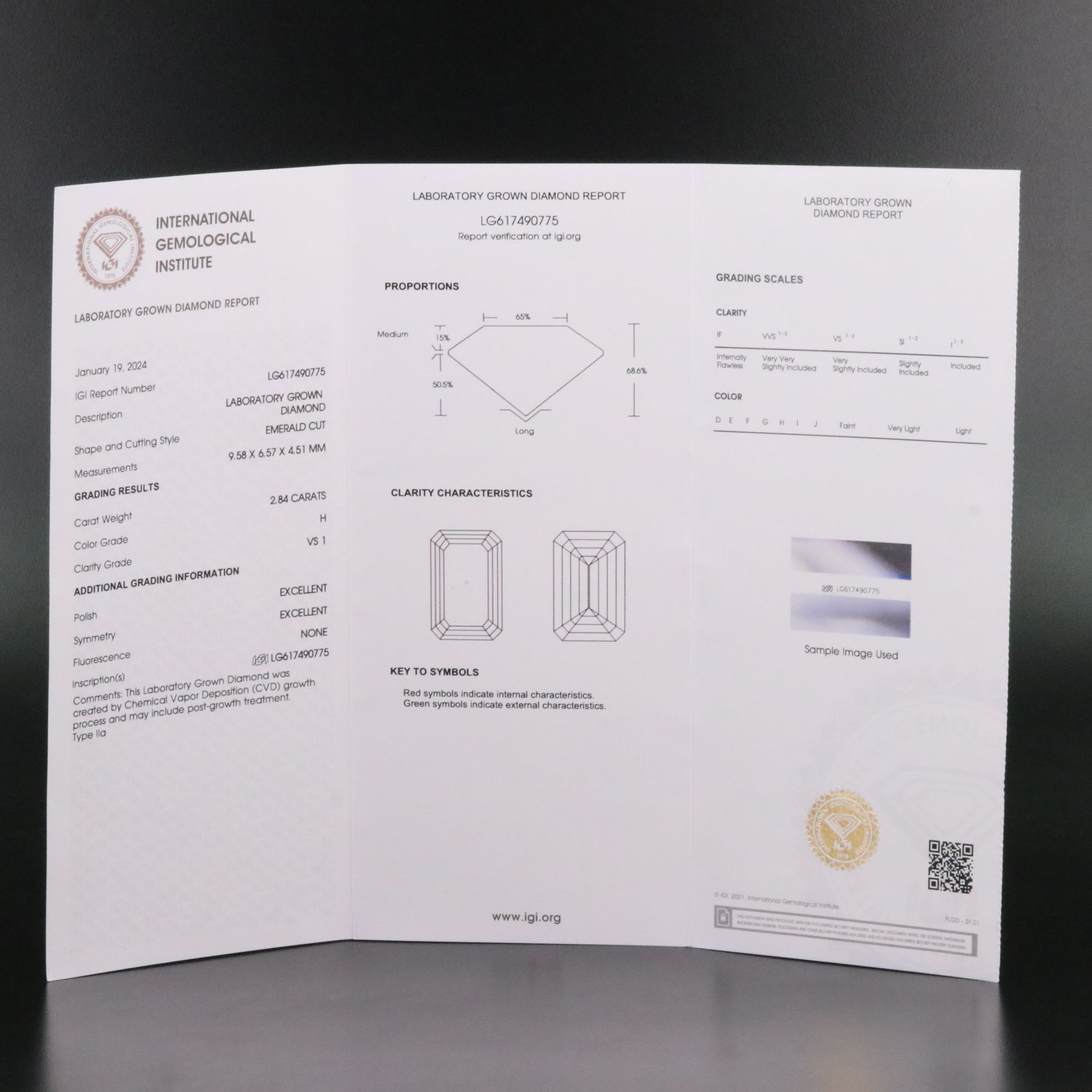 Loose 2.84 CT Lab Grown Diamond with IGI Report