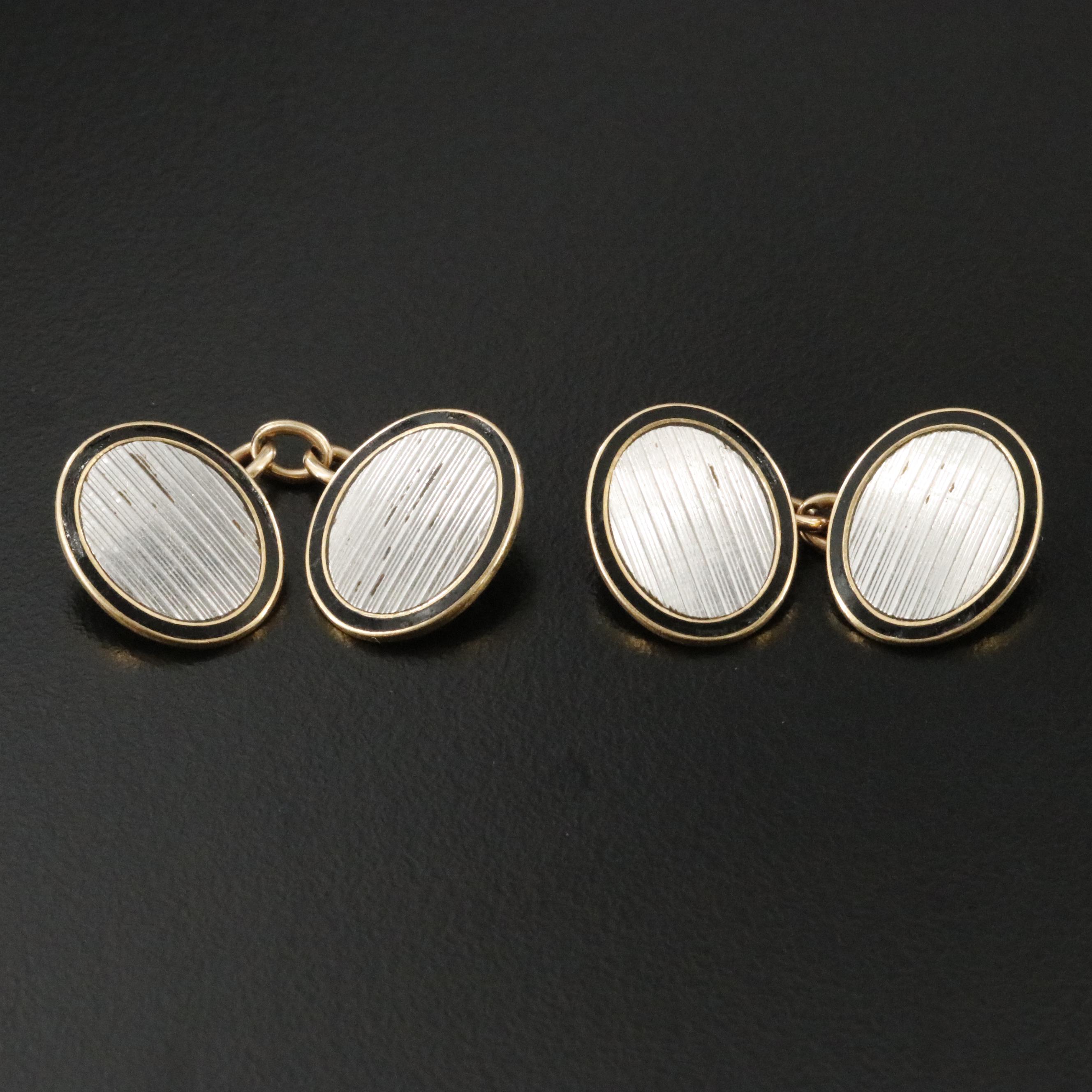 Antique 18K, Platinum and 14K Cufflinks with Enamel Trim