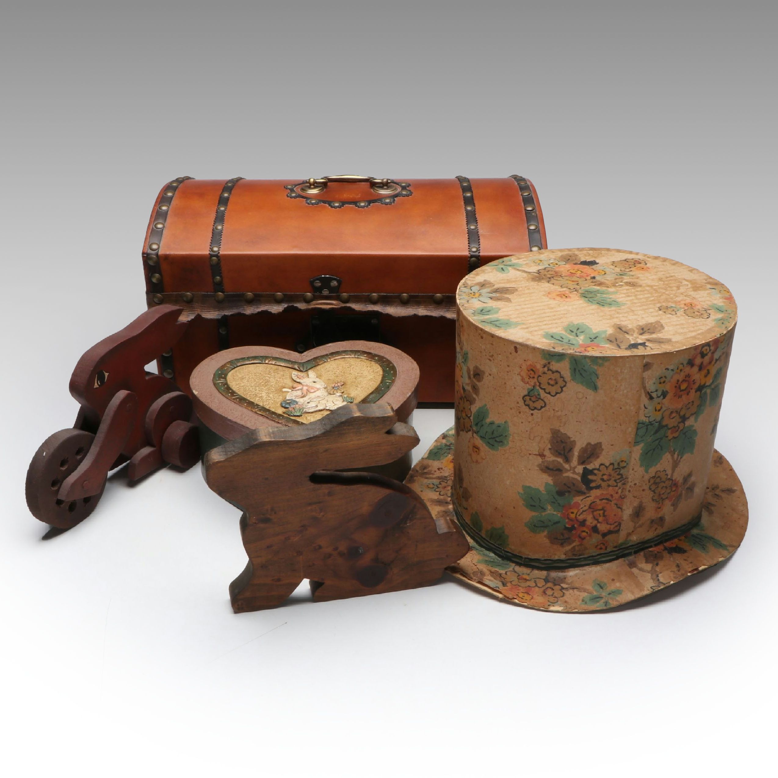 Steven M. Lalioff Traditional Leatherwork Co. Trunk with Folk Art Style Décor