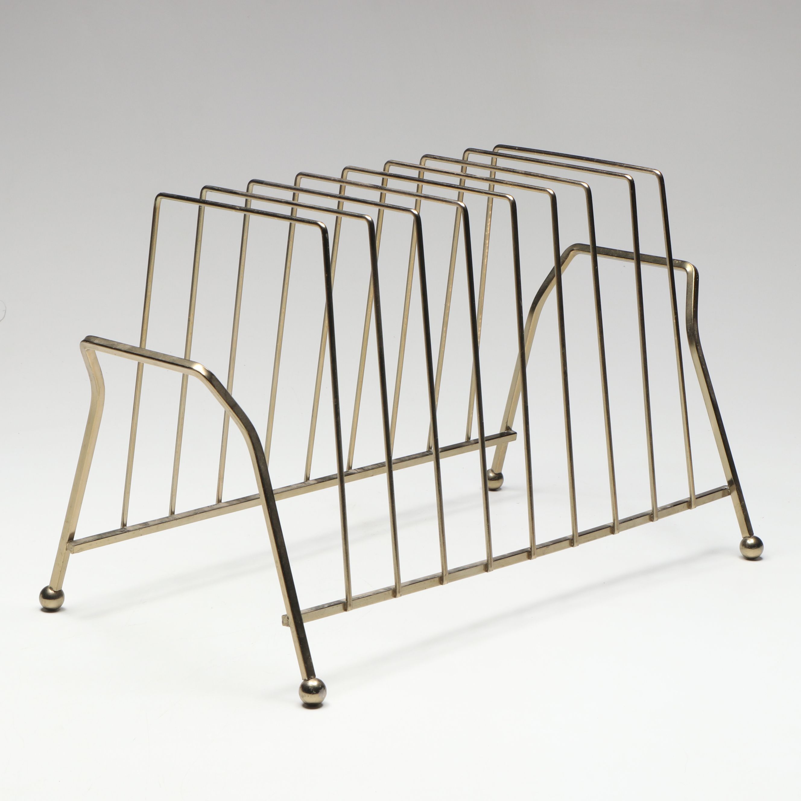 Mid Century Modern Gold Tone Wire Record Holder