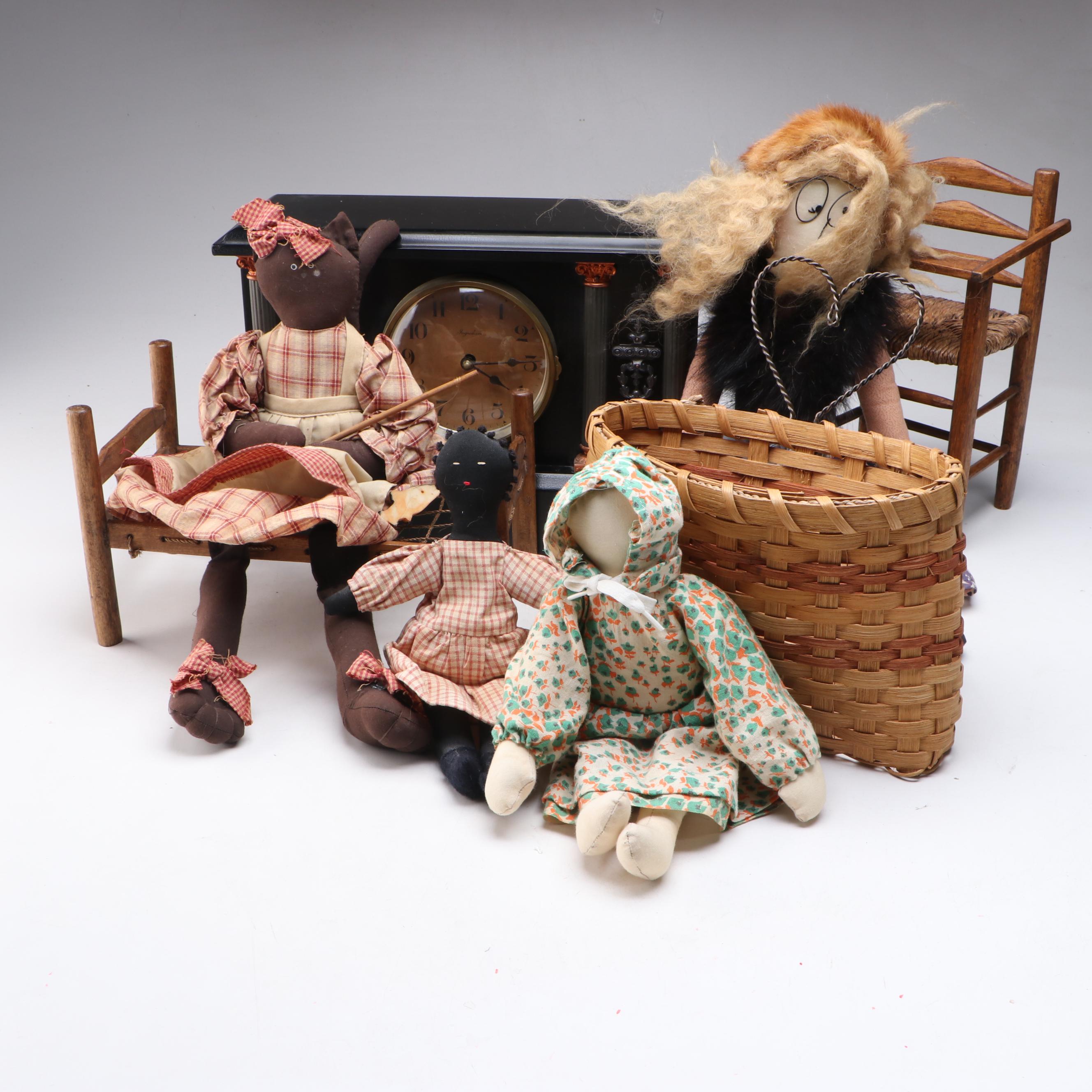 E. Ingraham & Co. Neoclassical Style Mantel Clock with Primitive Style Décor