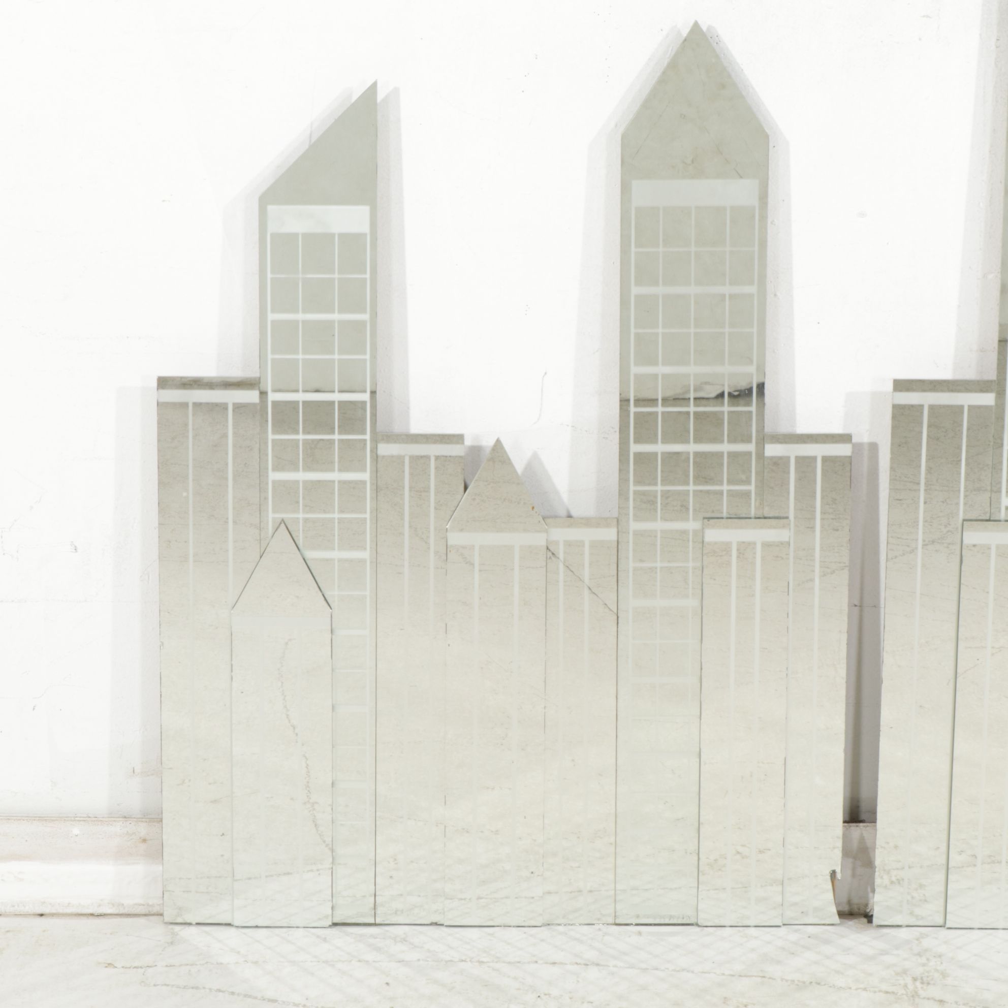 Two Urban Skyline Style Mirrored Wall Hanging Decorations