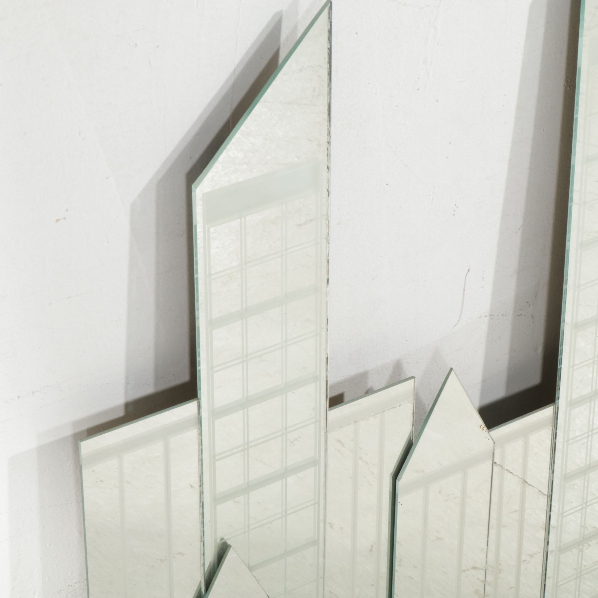 Two Urban Skyline Style Mirrored Wall Hanging Decorations