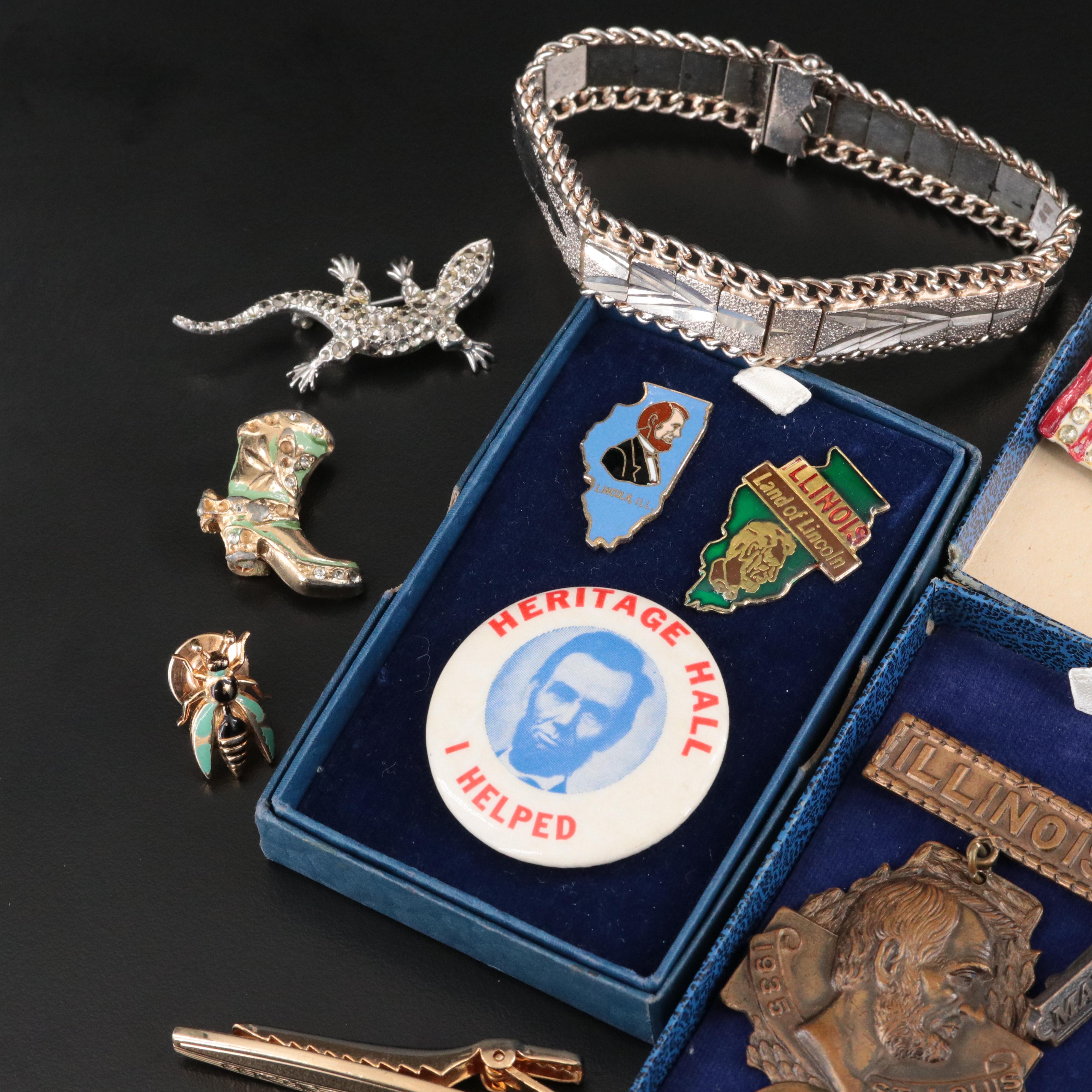 American Legion of Illinois and Lincoln Pins Featured in Vintage Jewelry
