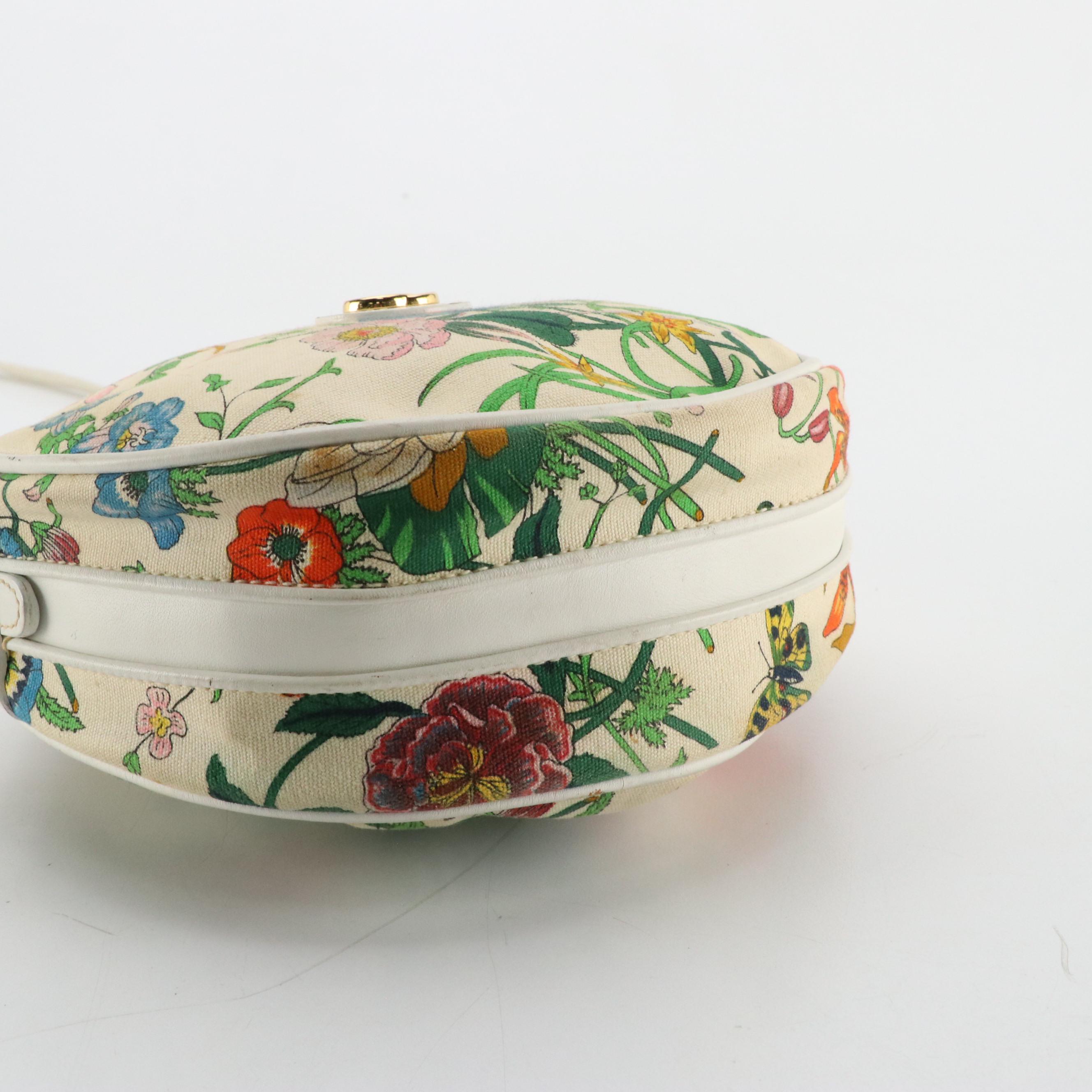 Gucci Vintage Flora Canvas Canteen Crossbody Bag with White Leather Trim