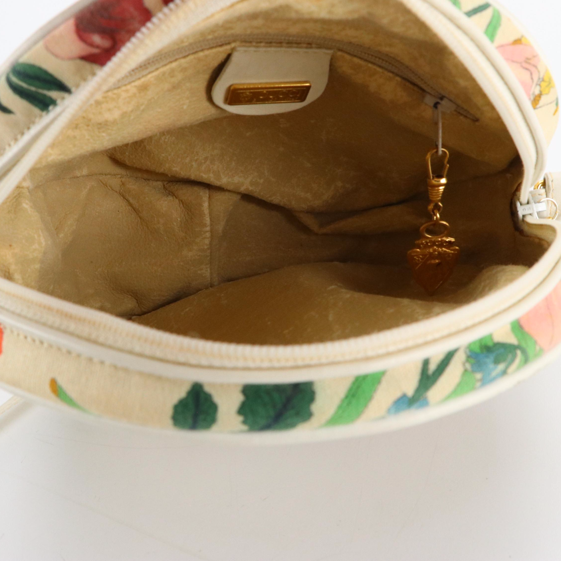 Gucci Vintage Flora Canvas Canteen Crossbody Bag with White Leather Trim