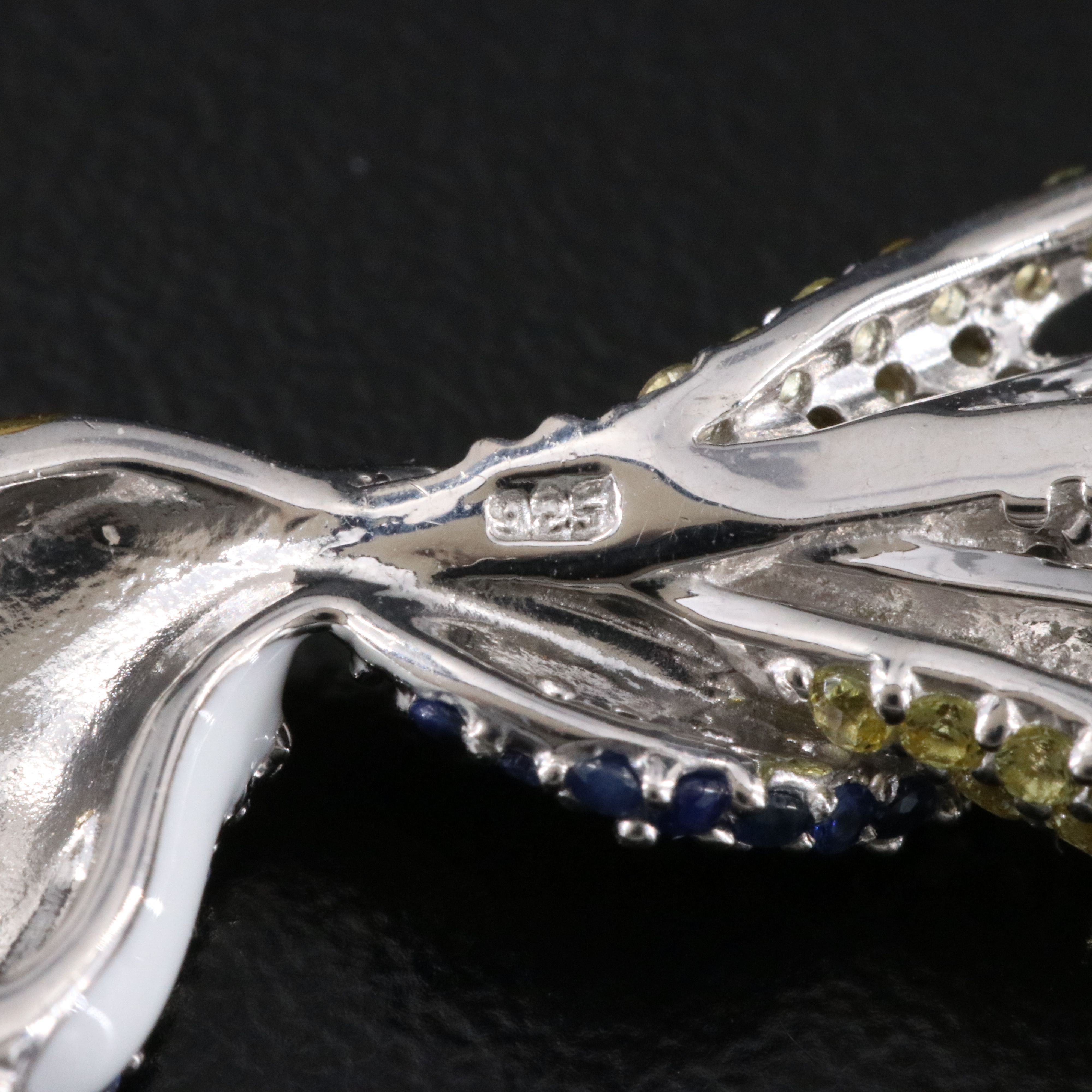 Sterling Sapphire and Enamel Bird Drop Earrings