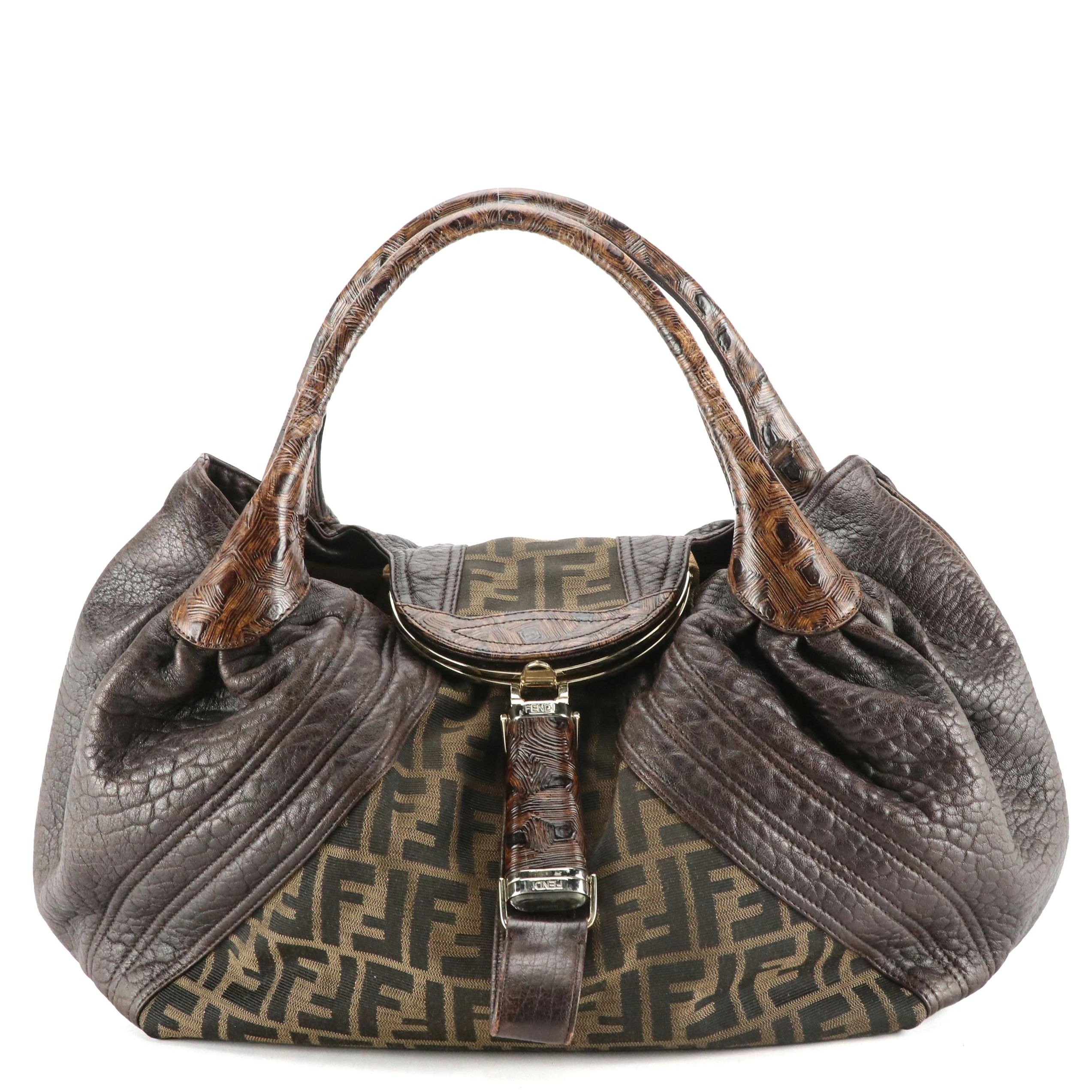Fendi Tortuga Spy Bag in Zucca Canvas and Nappa Leather