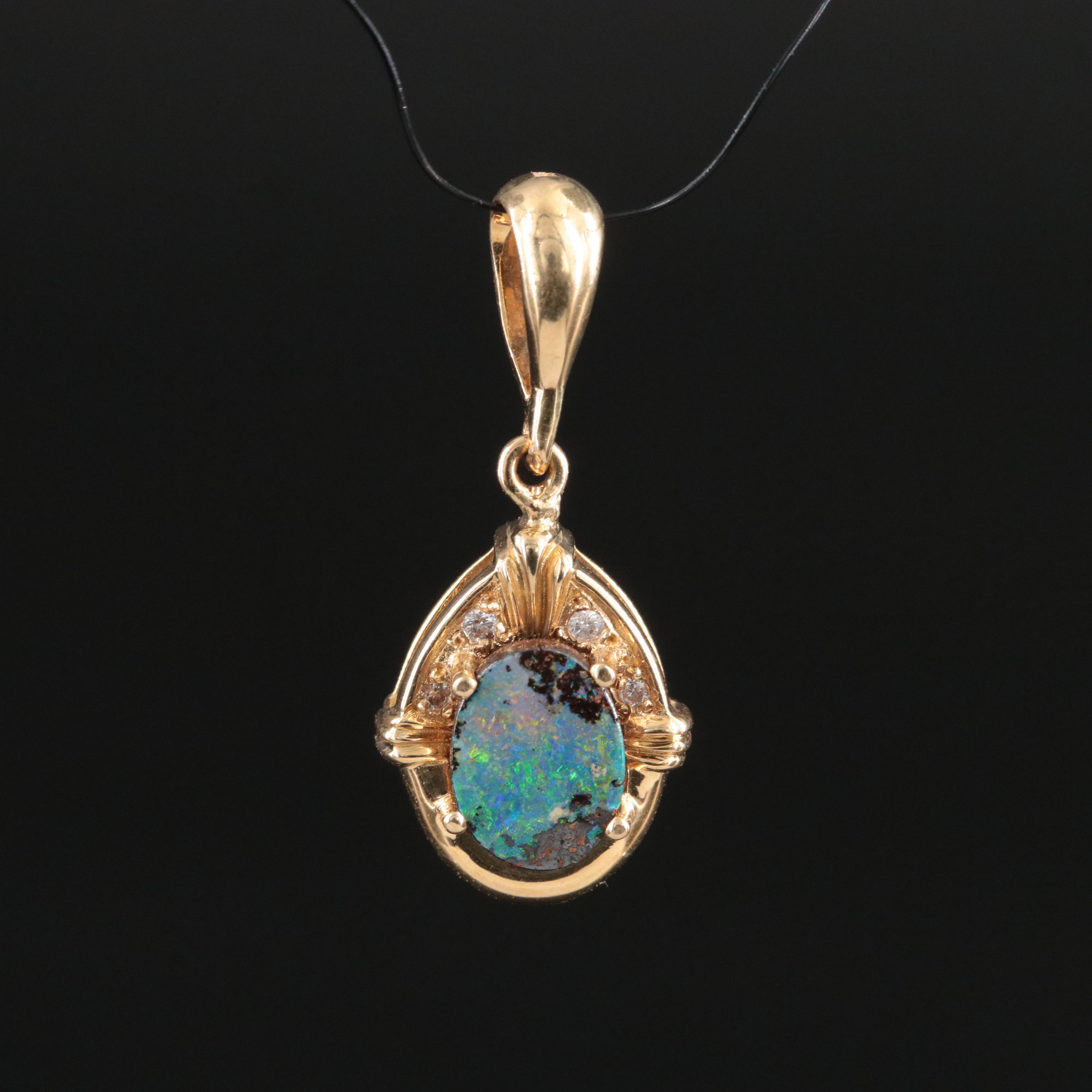 18K Boulder Opal and Diamond Pendant