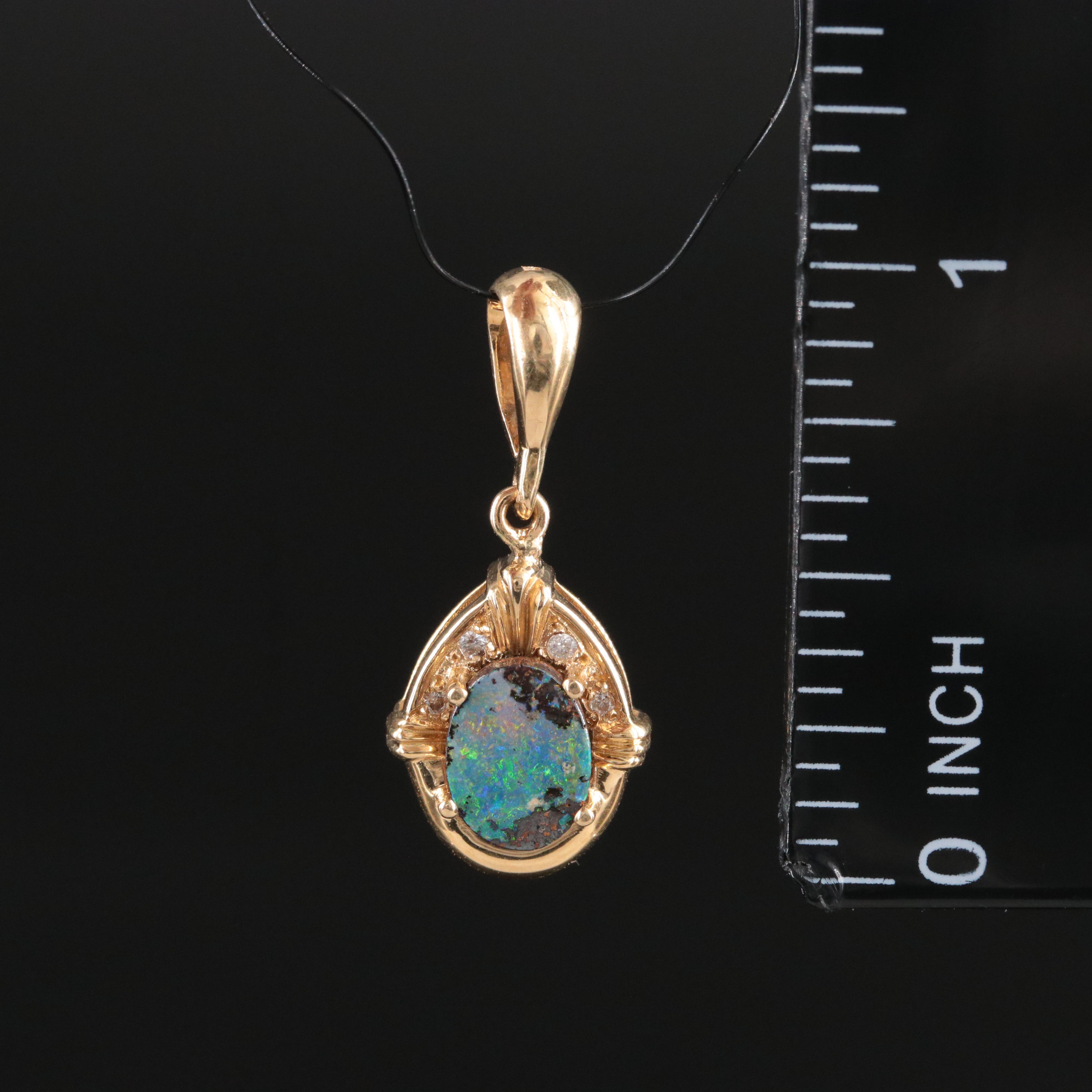 18K Boulder Opal and Diamond Pendant