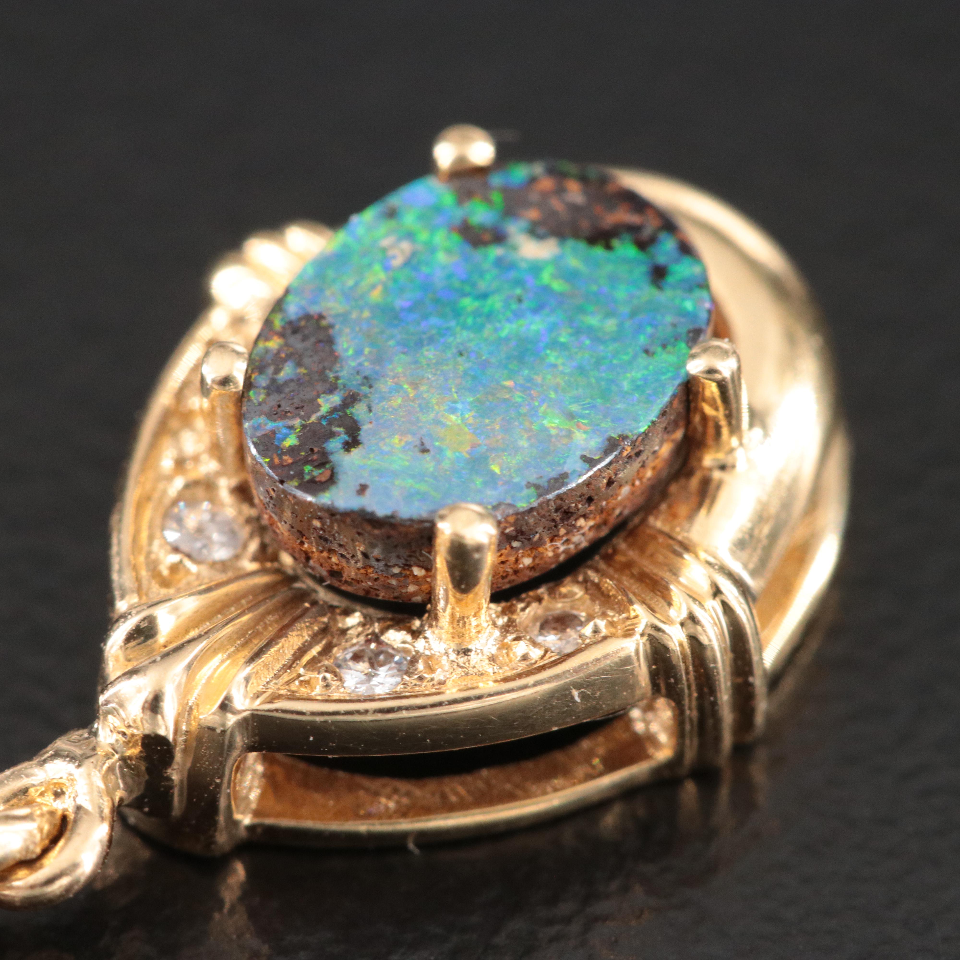 18K Boulder Opal and Diamond Pendant