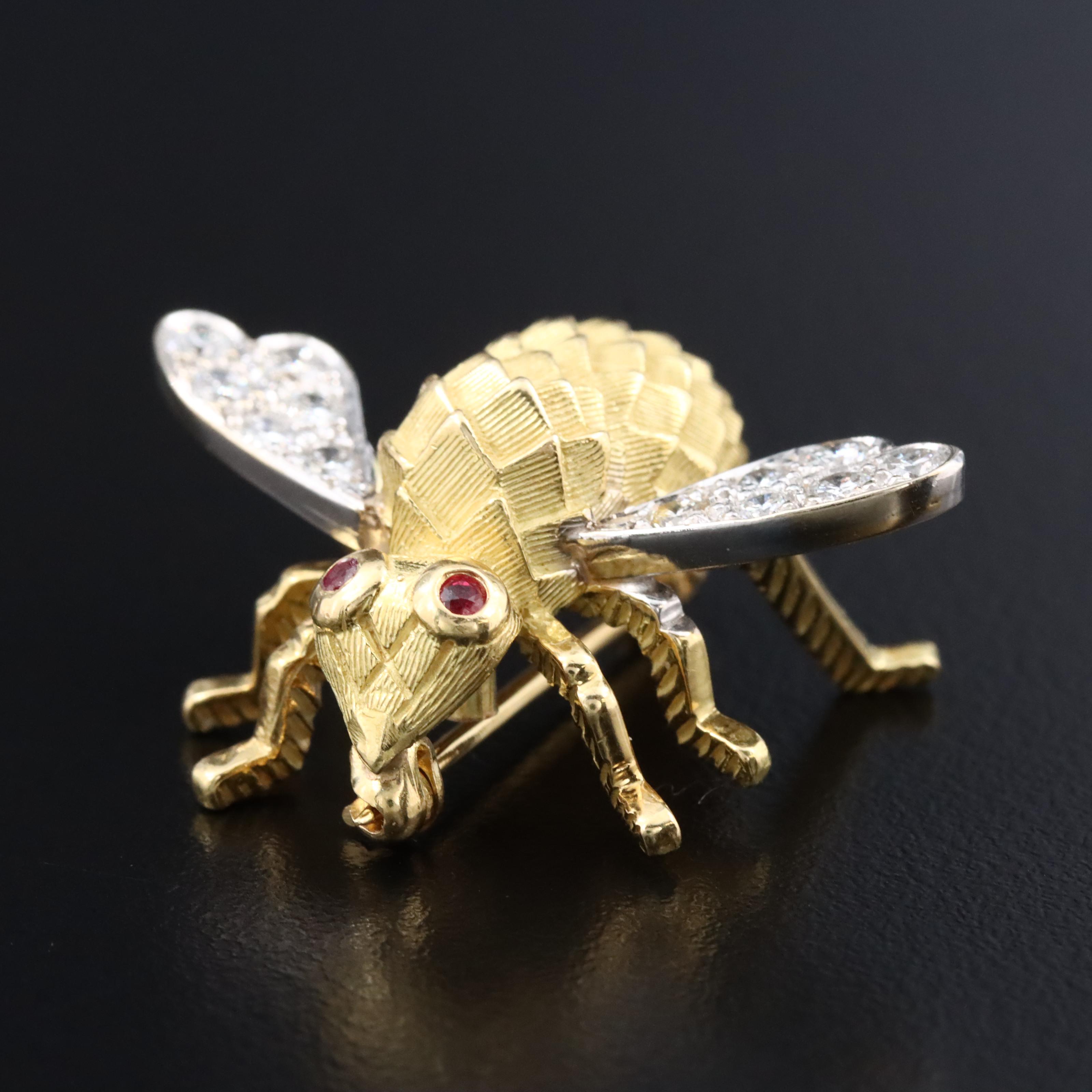 18K Two-Tone 0.54 CTW Diamond and Ruby Bumblebee Brooch