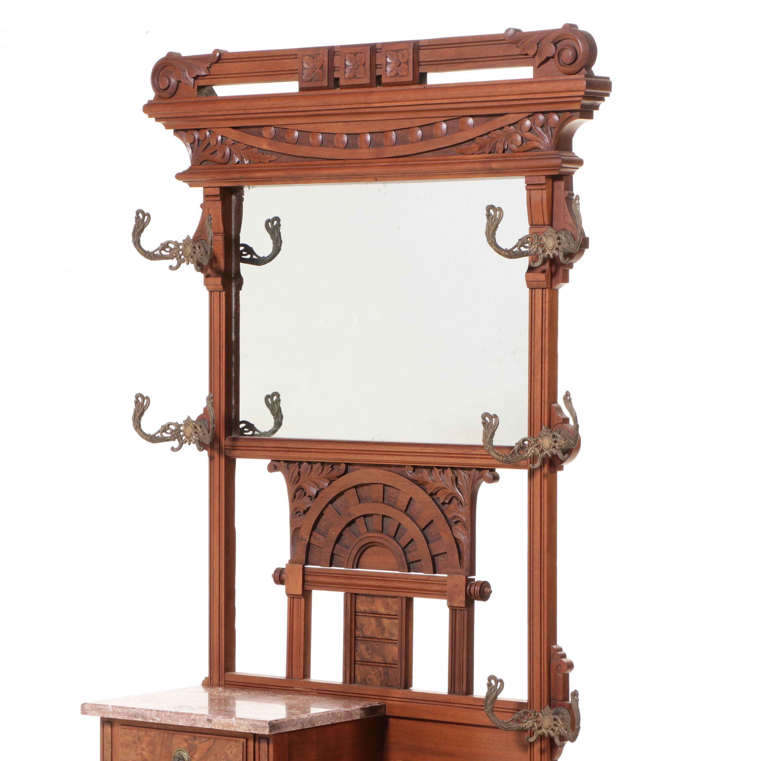 Antique Victorian Carved Walnut Hall Tree