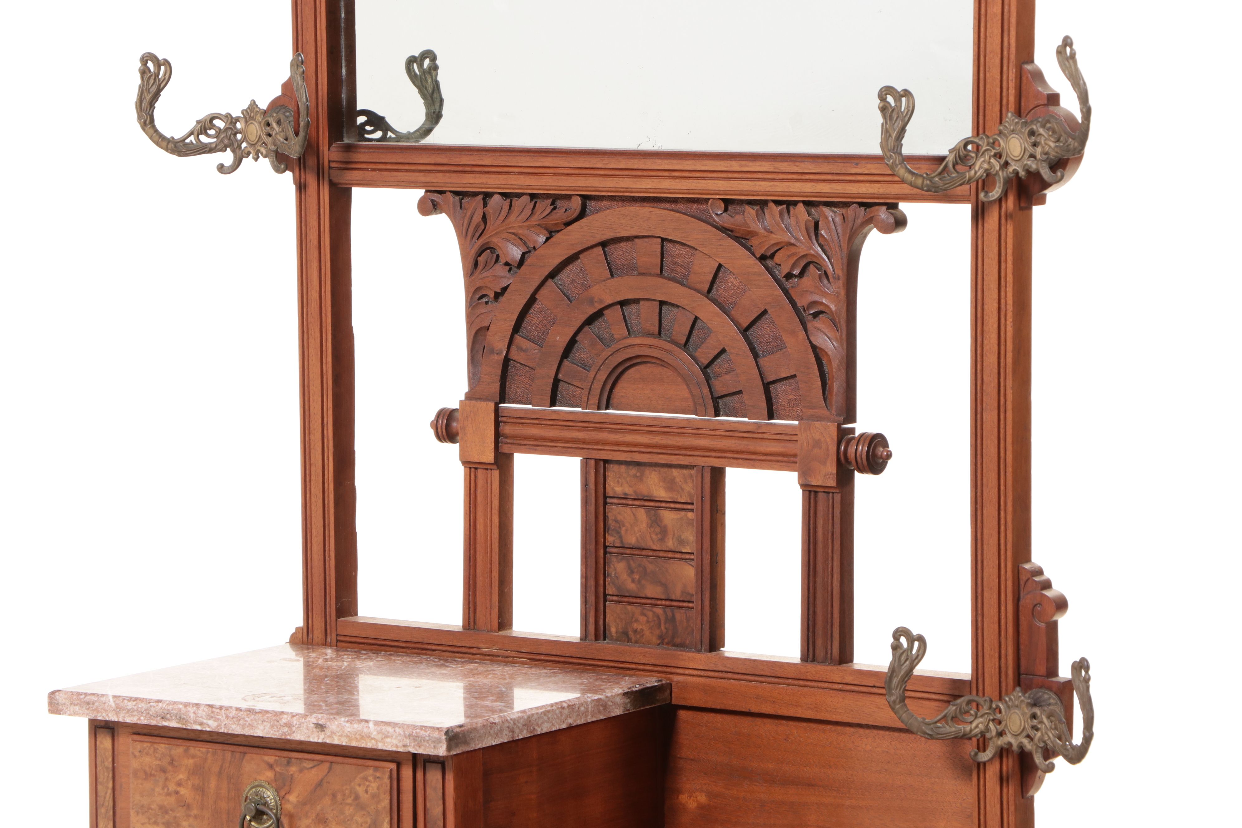 Antique Victorian Carved Walnut Hall Tree