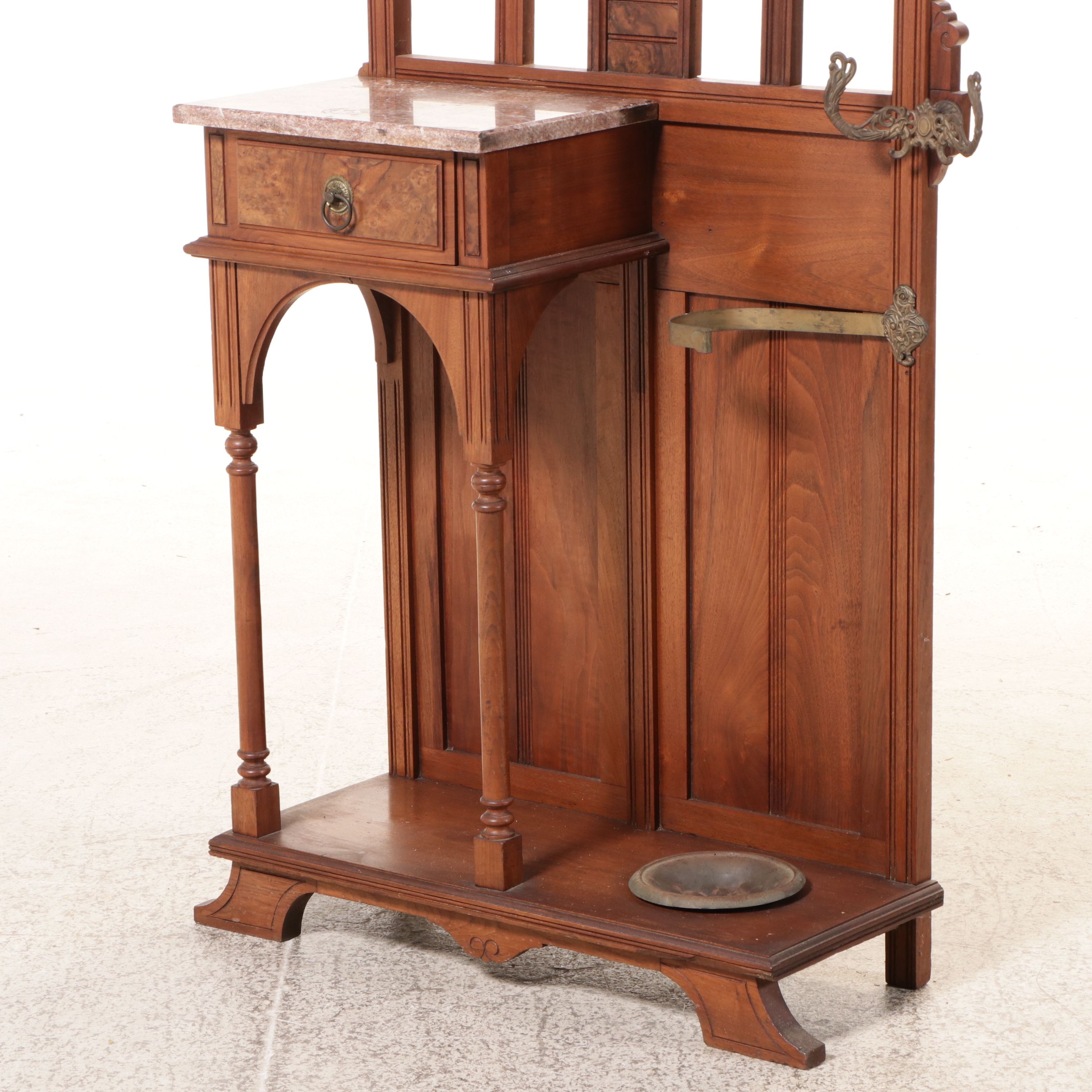 Antique Victorian Carved Walnut Hall Tree