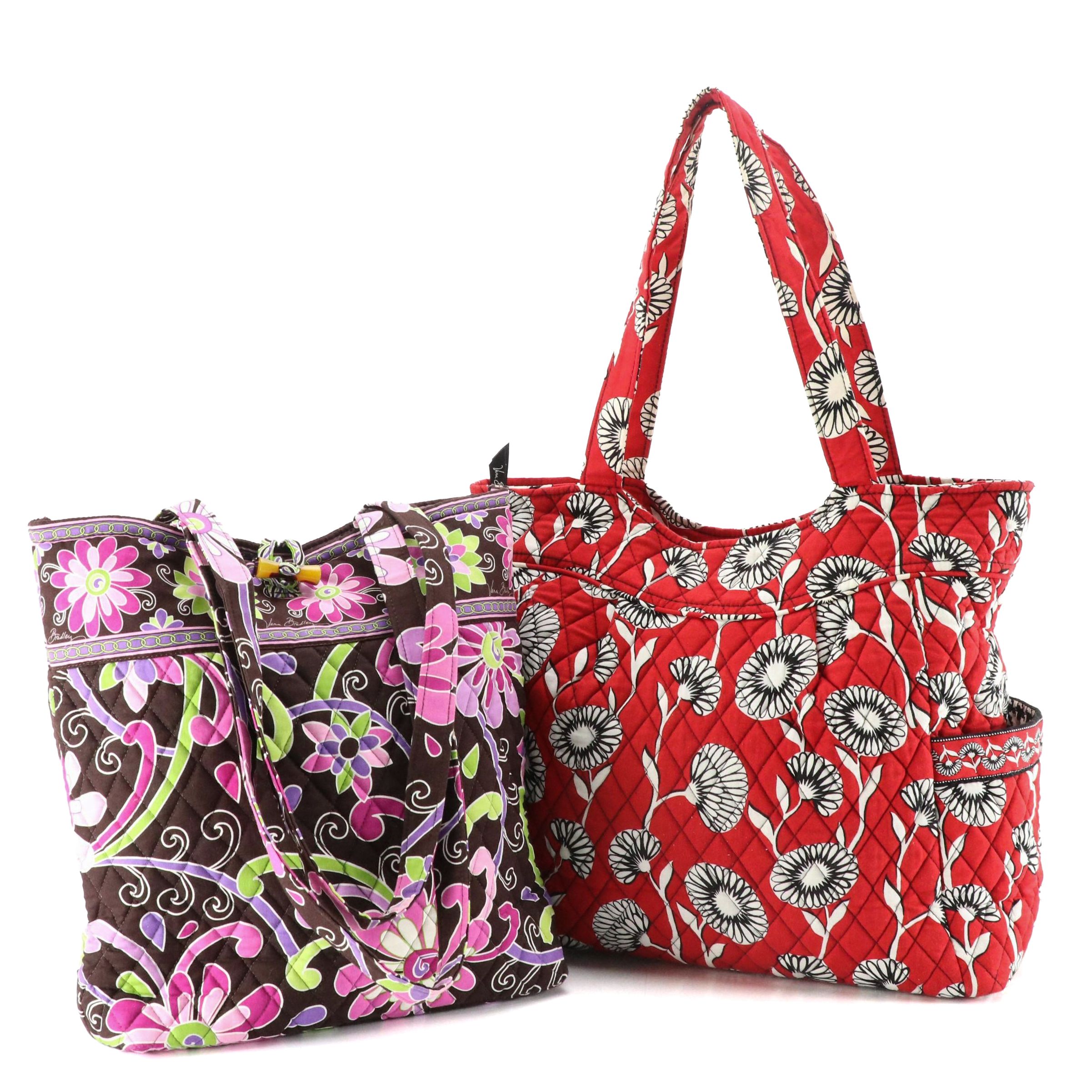 Vera Bradley "Deco Daisy" Side Pocket Shoulder Bag and "Purple Punch" Tote