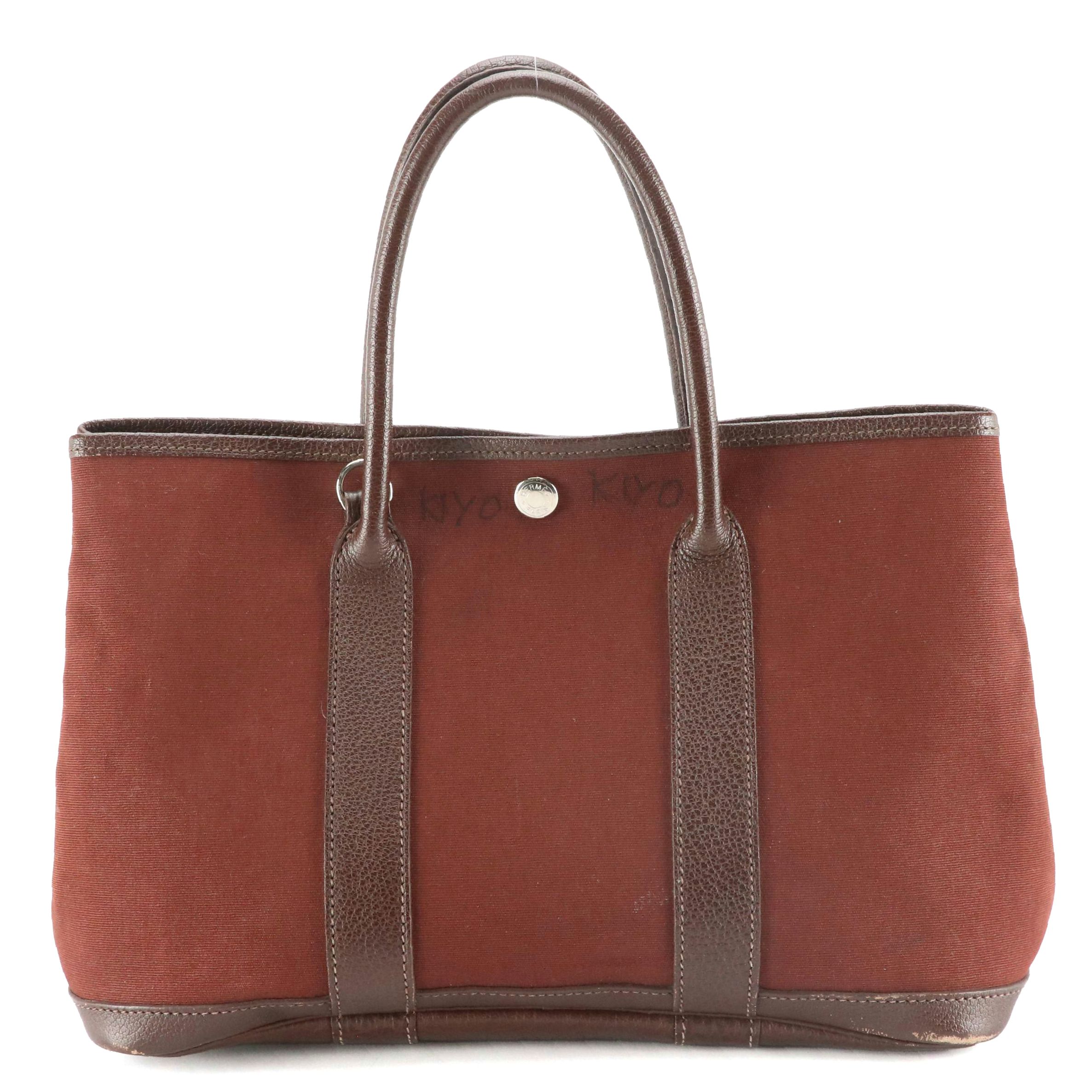 Hermès Garden Party 30 Tote in Brown Canvas and Negonda Bull Calf Leather
