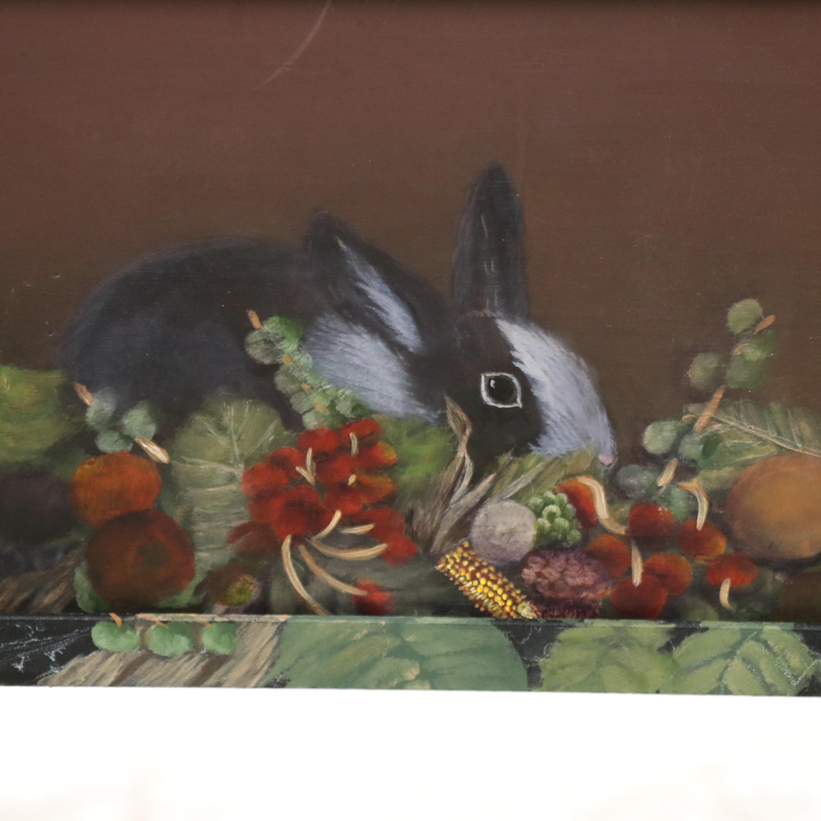 Hand-Painted Rabbit and Fox Wood Planter with Wrought Iron Stand