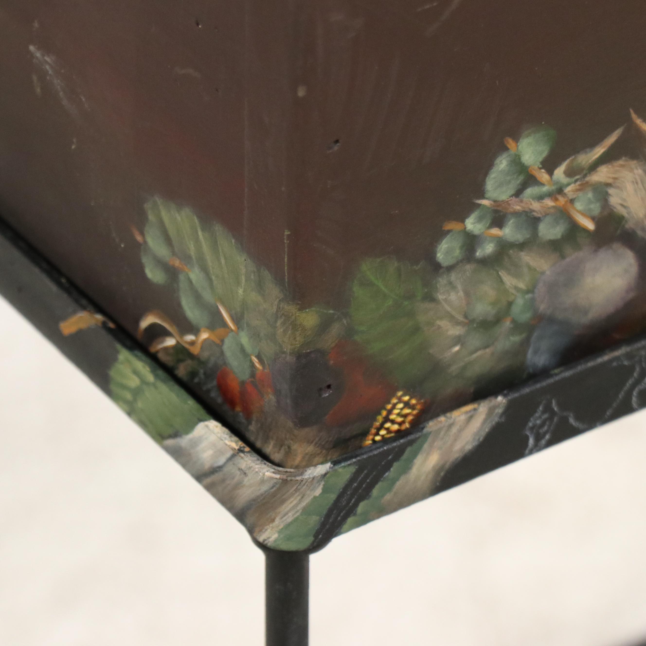 Hand-Painted Rabbit and Fox Wood Planter with Wrought Iron Stand