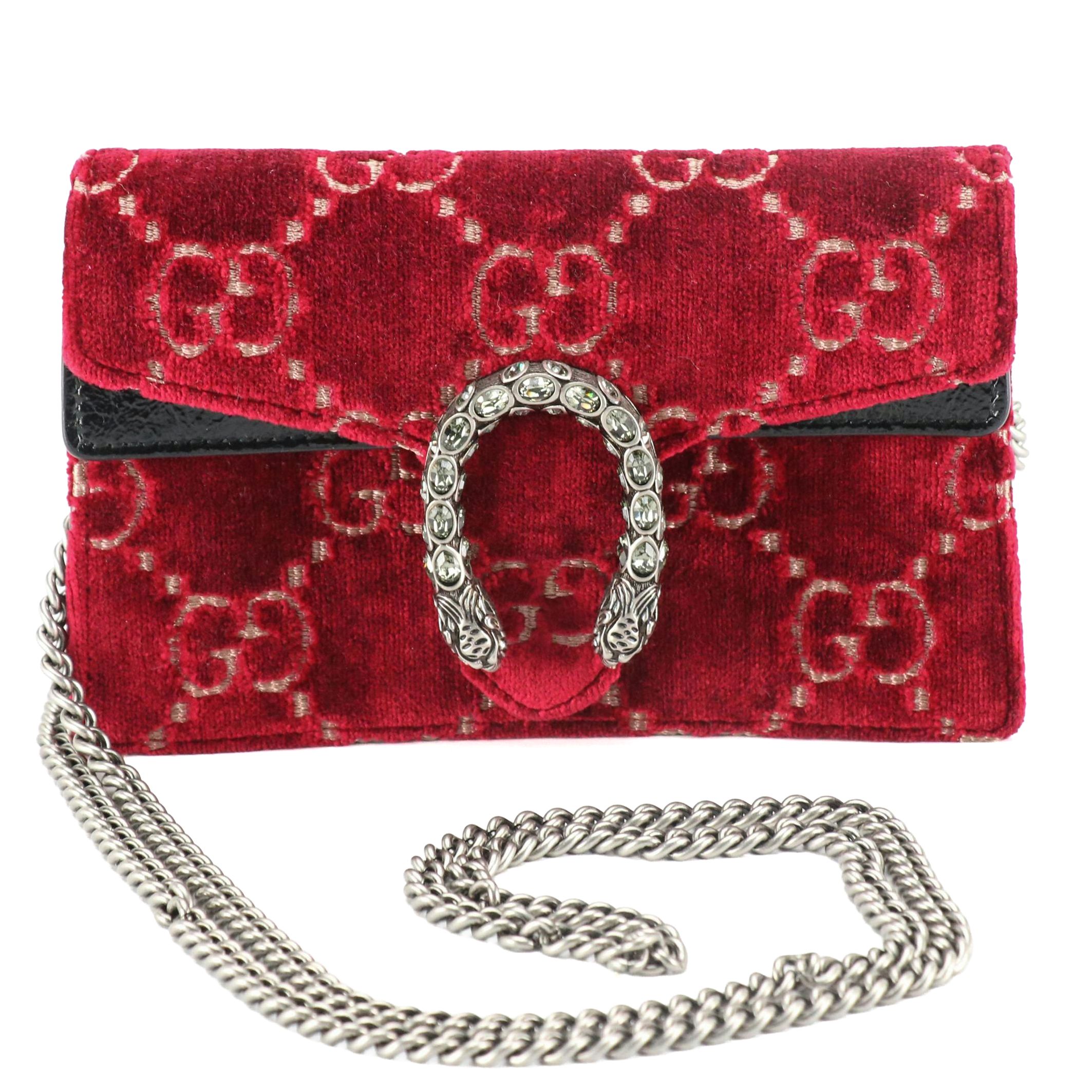 Gucci Dionysus Super Mini Crossbody Bag in Jumbo GG Velvet and Black Leather