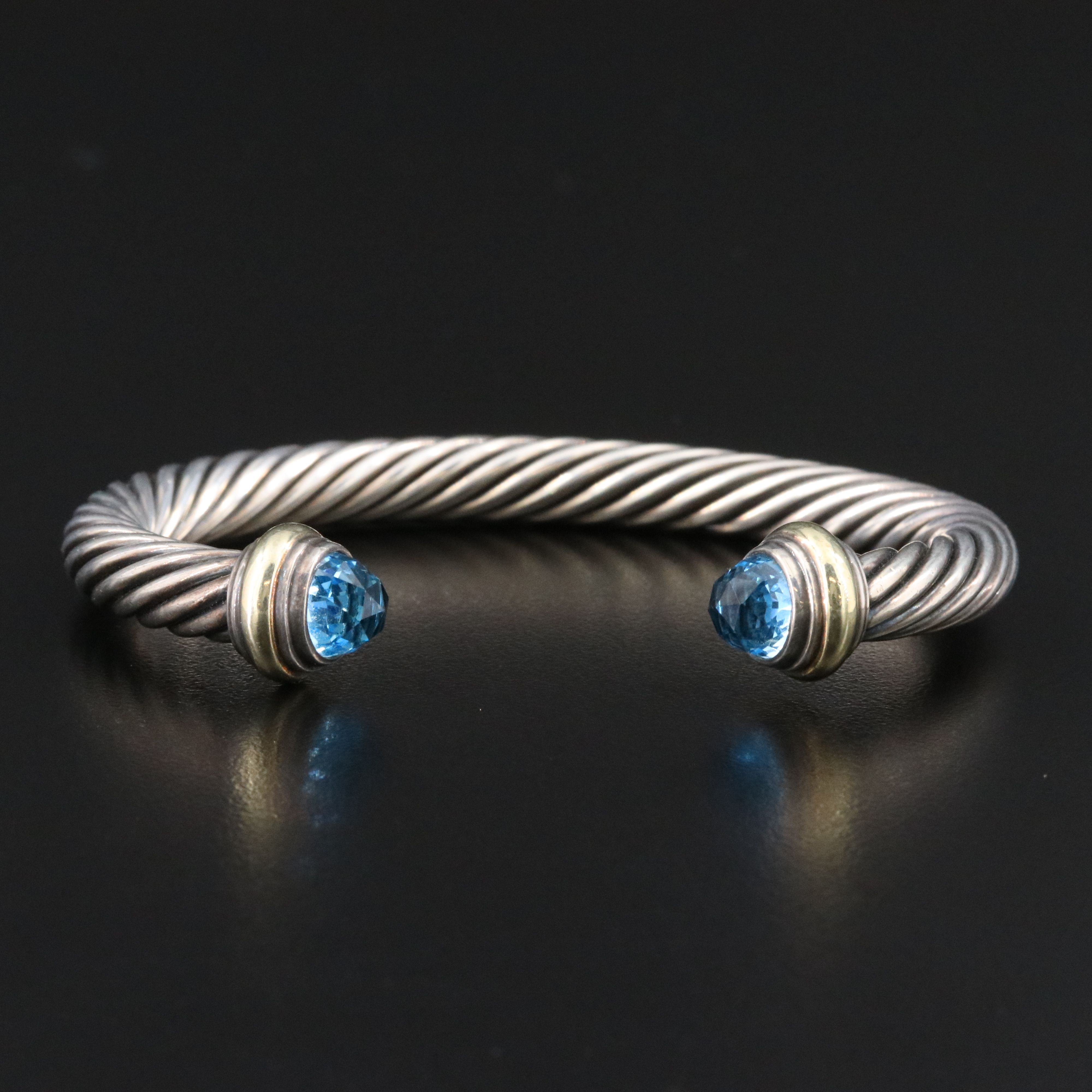 David Yurman Sterling and Blue Topaz Cable Cuff Bracelet with 14K Accents